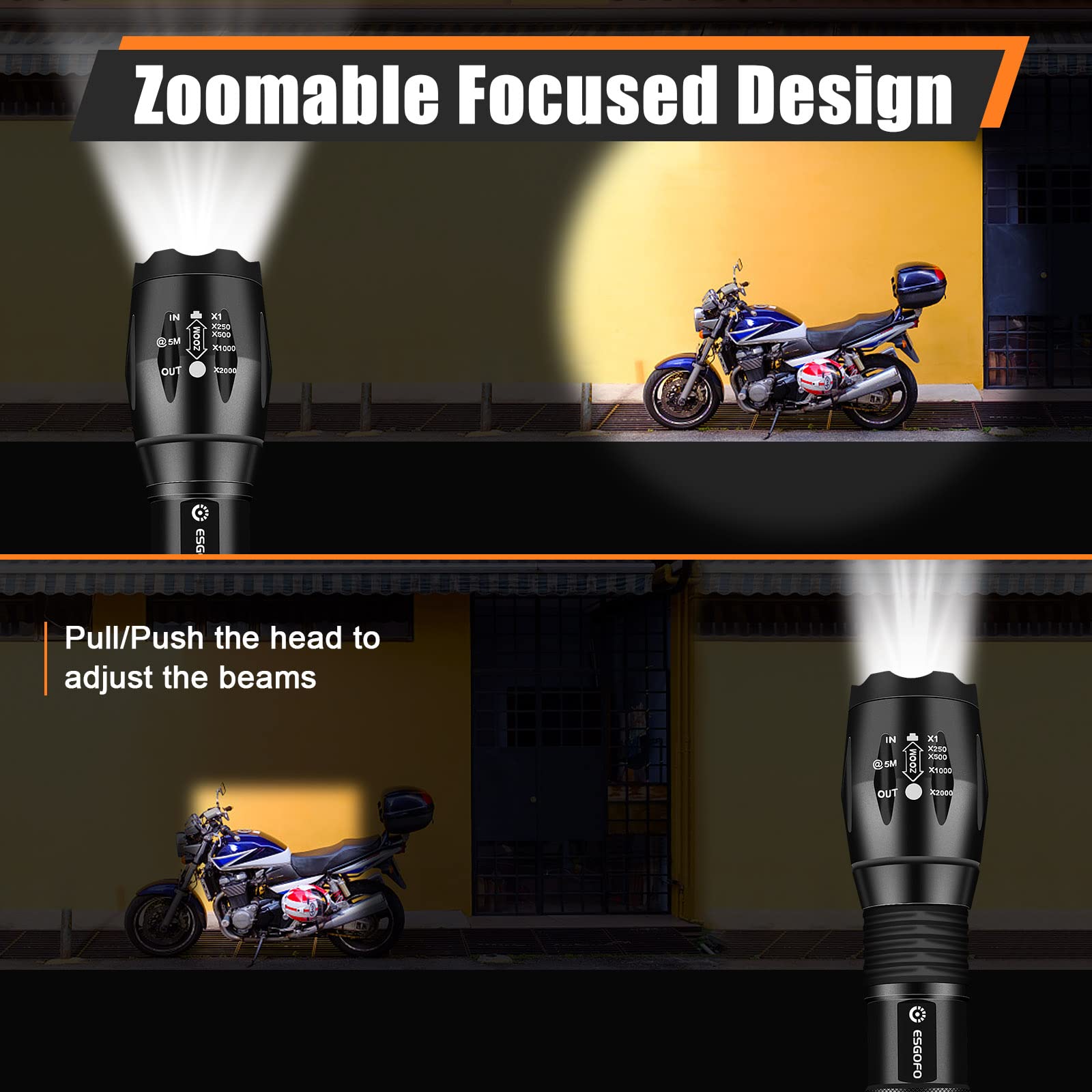 Esgofo Led Flashlights 2 Pack Bright Powerful Edc 3000 Lumen Handheld Flash Lights, High Lumens Pocket Linterna, 5 Modes, Waterp