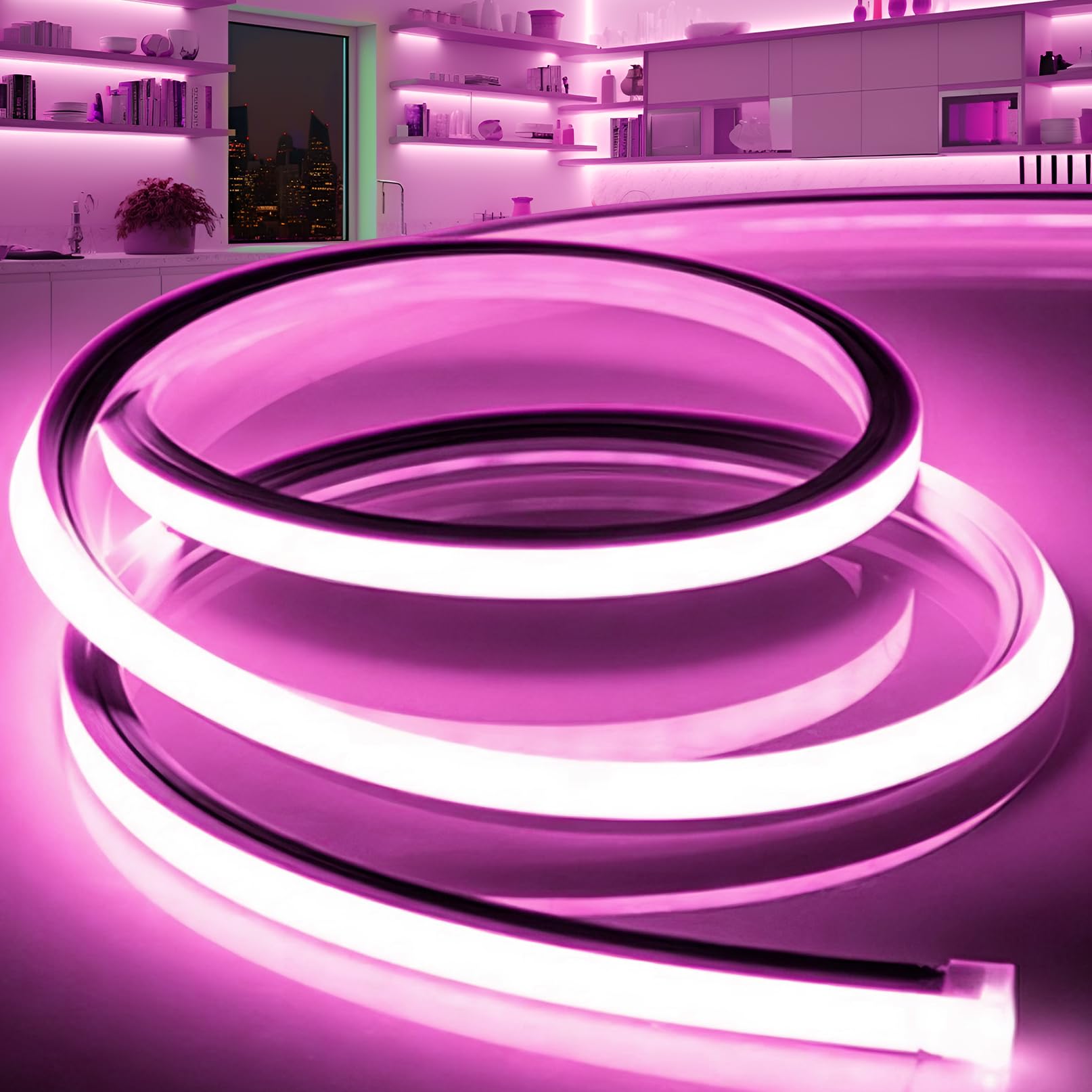 VOEWT LED Band Lights Pink 9.8ft 110-120V Neon Rope Lights Flexible Silicone Outdoor Waterproof Neon Band Lights for Bedroom Mirror Kitchen Cabinet  Living Room Halloween Decor