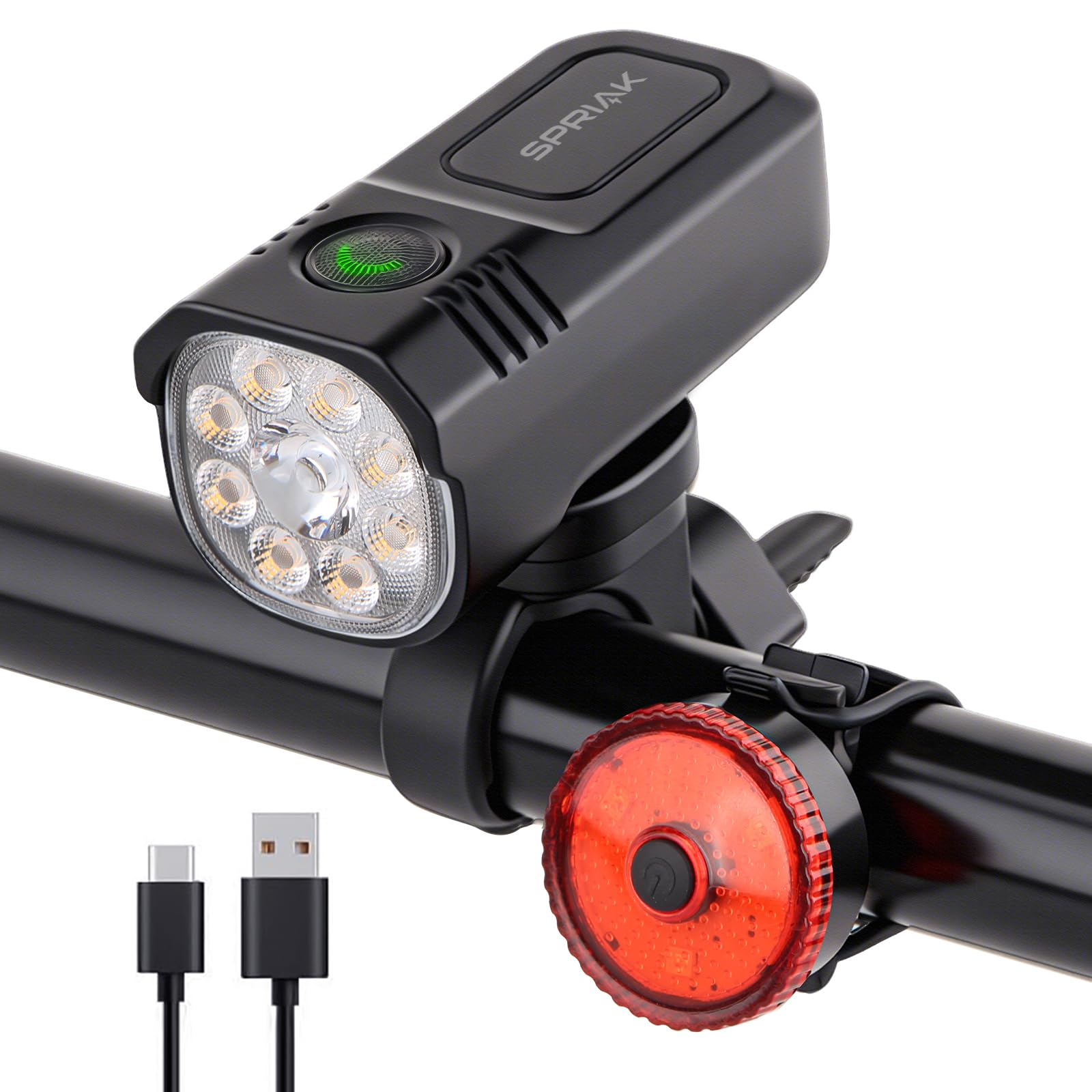 Bike Light for Night Riding, 2500LM Bicycle Headlight & Taillight, Multiple Modes, 3000mAh USB C Rechargeable Waterproof LED Bri