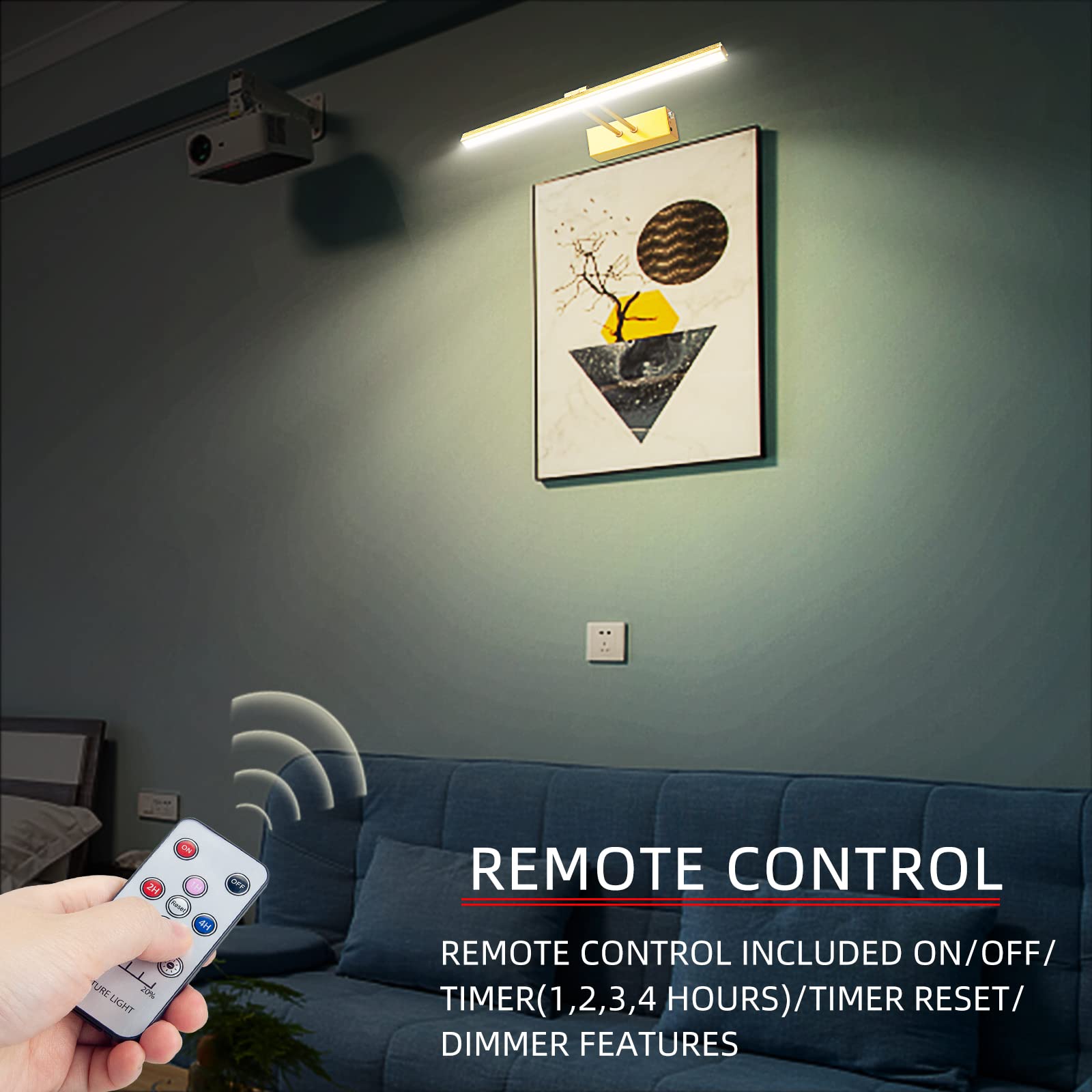 RAIFOOLLY Picture Light,5000mAh Rechargeabl Art Lights for Paintings,Remote 16 Display Accent Lighting with Timer and Dimmable f