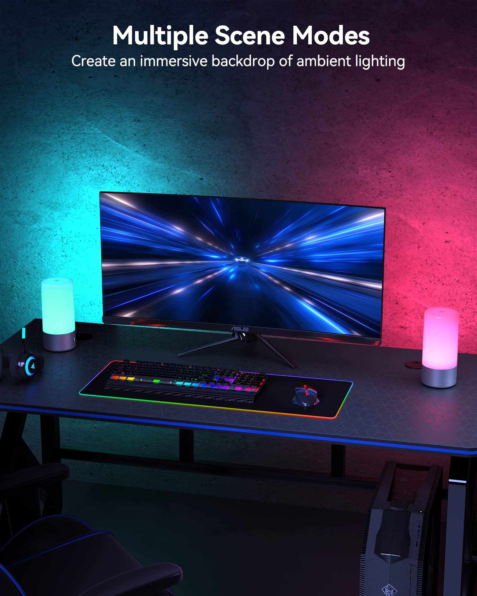 ROOTRO Table Lamp - Advanced Touch Control, 3-Level Dimmable, Warm White & 256 RGB, Gray, Model T6, Aluminum & PC Material