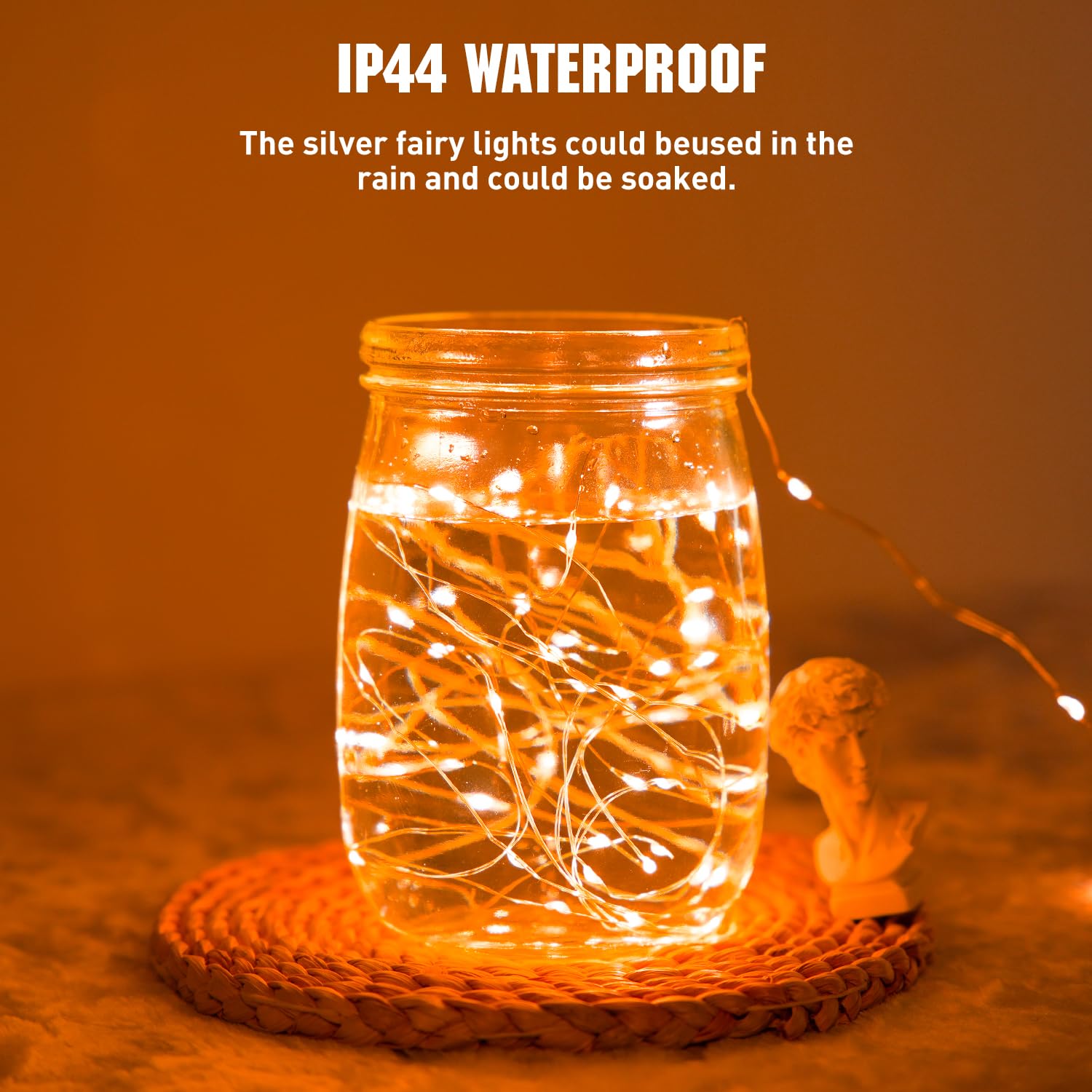 JMEXSUSS 50 LED Christmas Fairy Lights, 16.1ft Battery Operated, Waterproof Orange String Lights for Indoor Outdoor Use