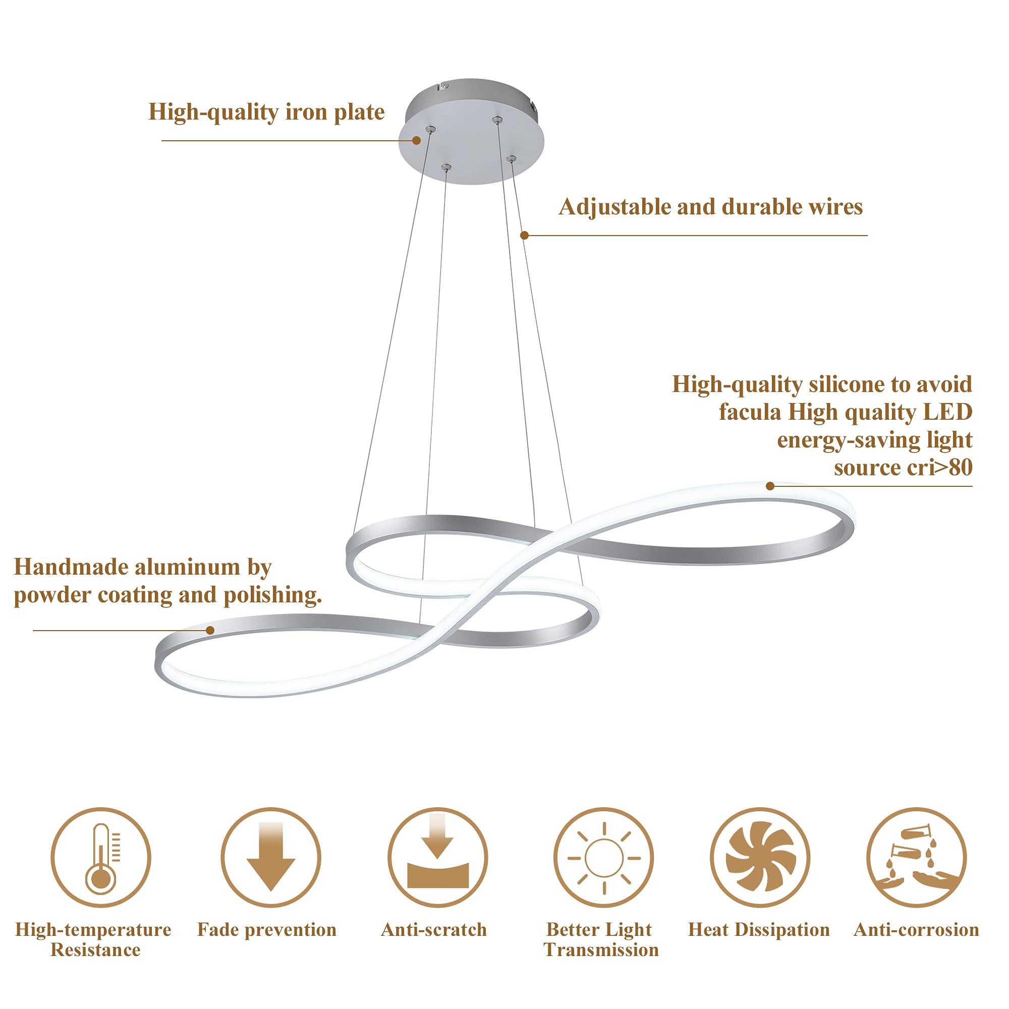 Sunmoo Modern Led Chandelier Dining Room Pendant Light Dimmable Creative Chandelier Remote Control Color/Brightness 3000-6000K A