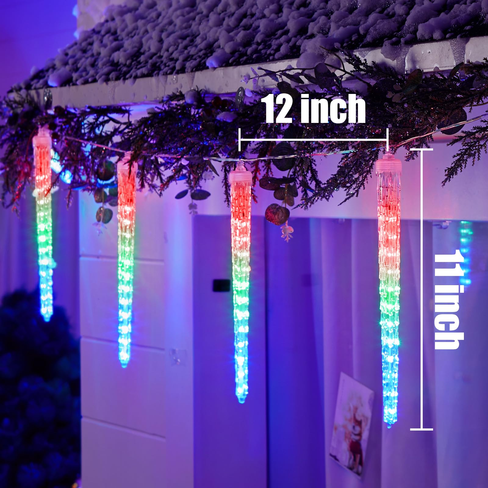 Brightown Icicle Lights Outdoor, 10 Ft Meteor Shower with 10 Multicolor Tubes, Snowfall Effect for Eave Roofline Patio