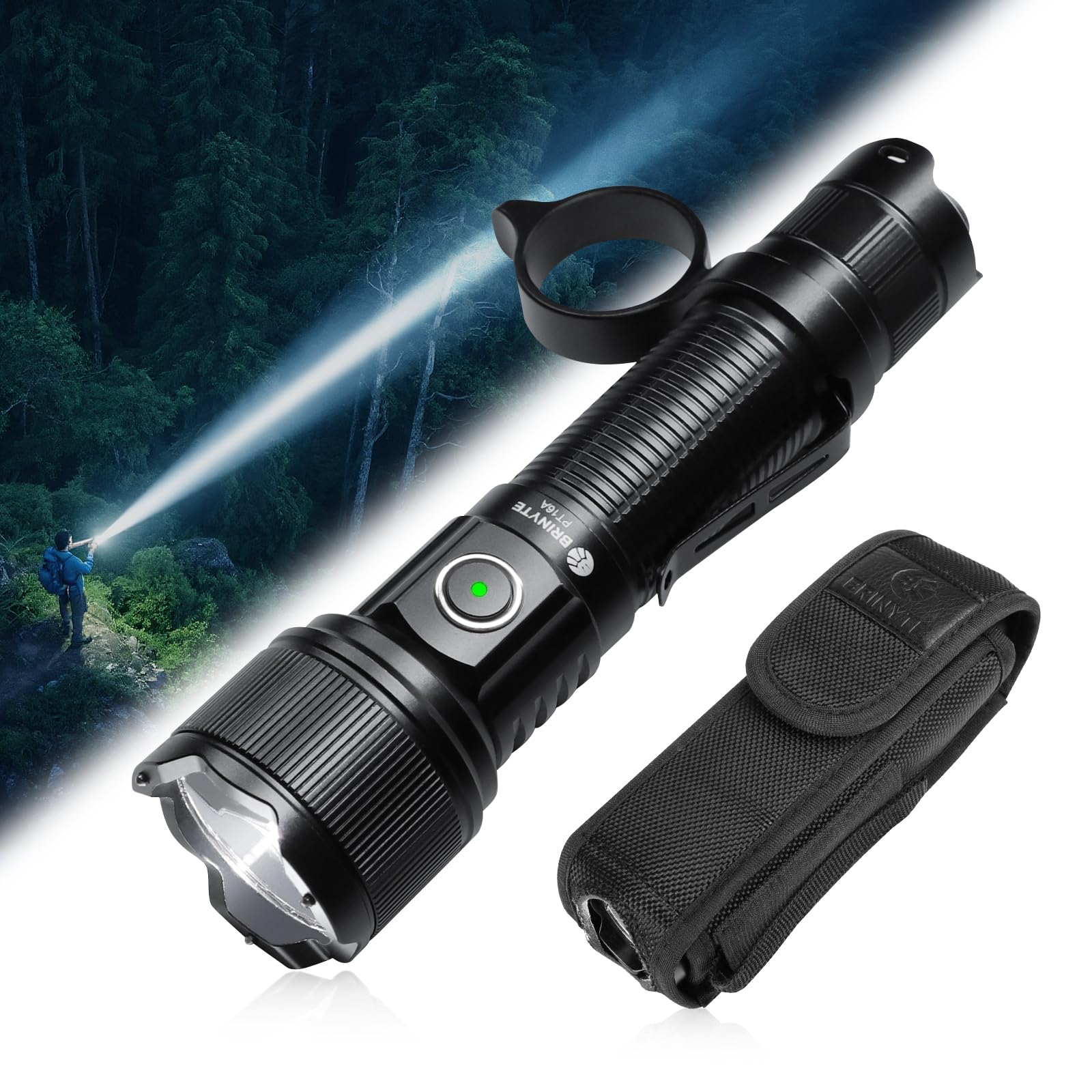 Brinyte PT16A Tactical Flashlight 3000 Lumens LED USB-C Rechargeable IP68 Waterproof Black