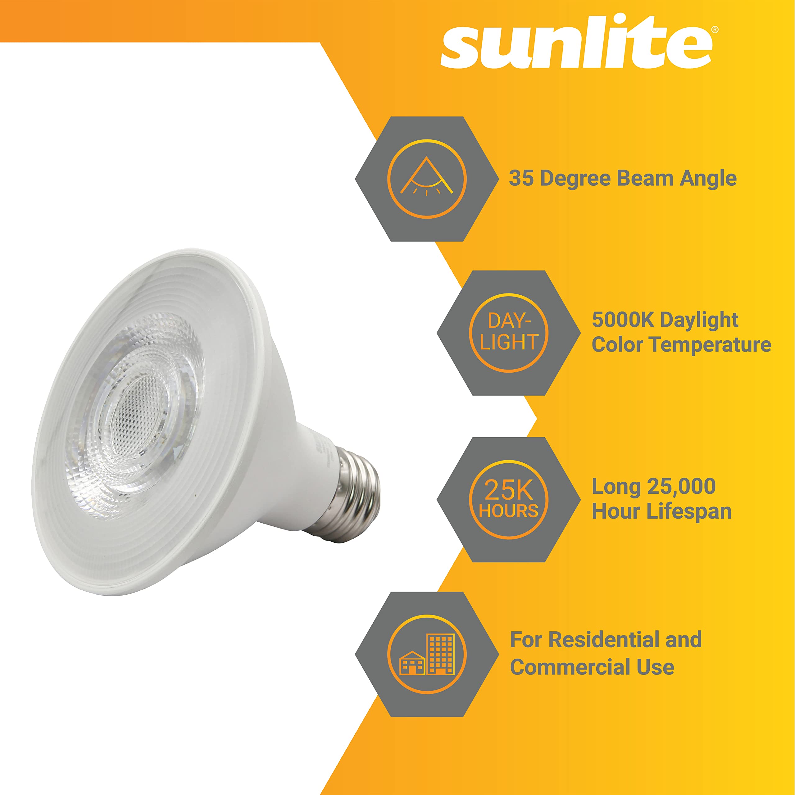 Sunlite LED PAR30 Reflector Light Bulb, 9W (75W=), 750 Lumens, 90 CRI, Dimmable, 5000K Daylight, Medium