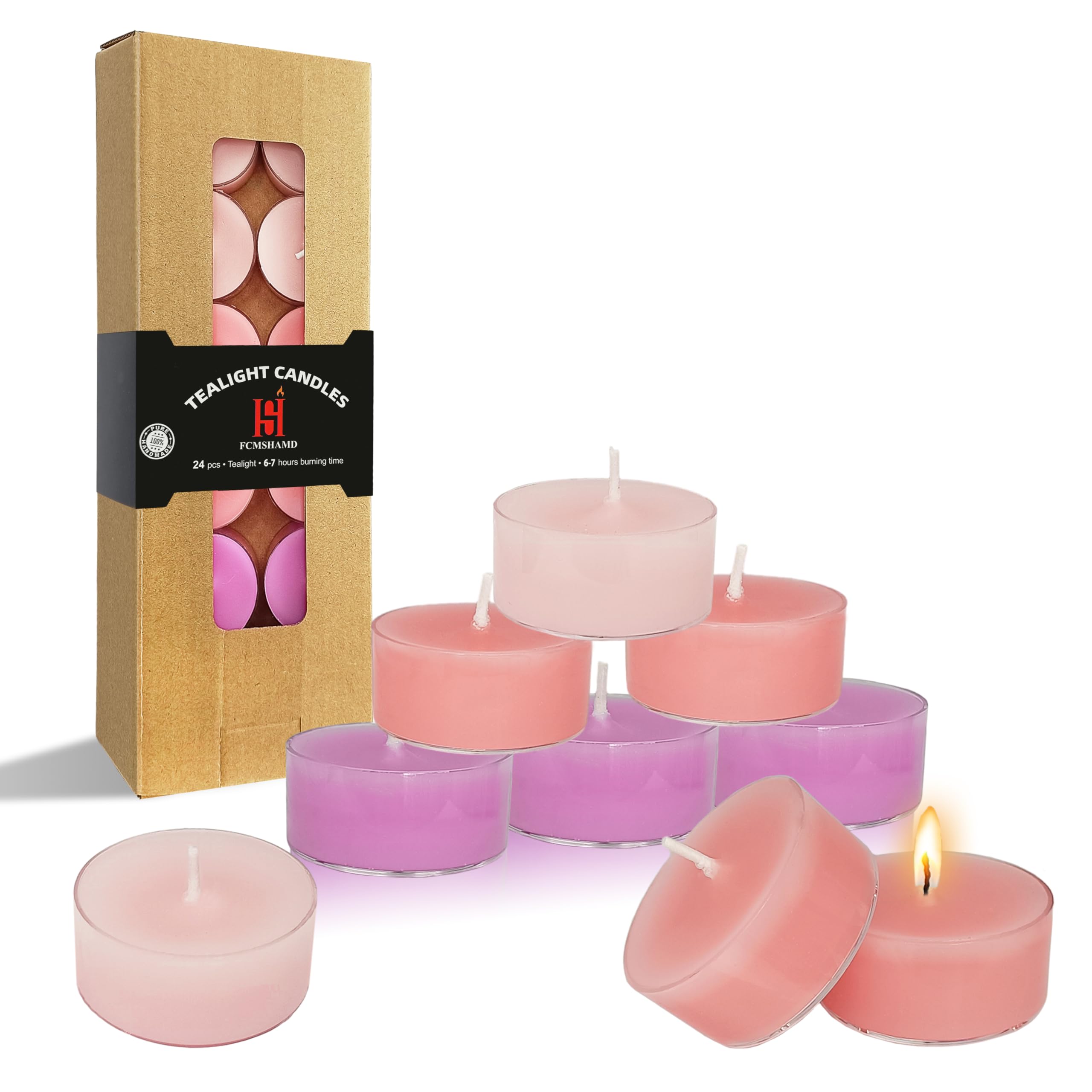 Floral Scented Tealight Candles, Lavender Rose Gardenia Scent Tea Lights Candles Clear Cup, 24 Pack Colored Tealights Candle, 6 