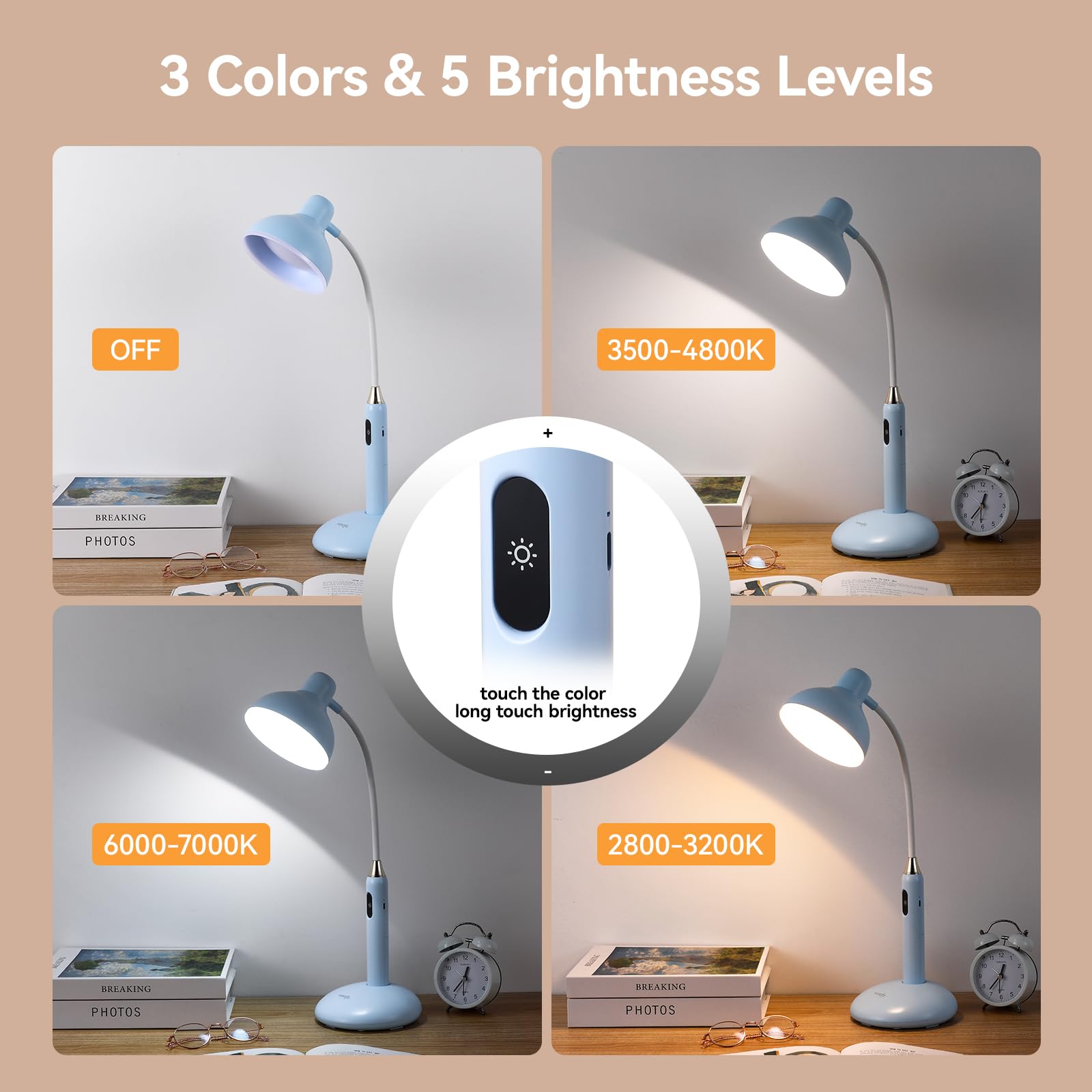 Vavofo Wireless Led Desk Lamp With Touch Control - Adjustable 2700-7000K Color Temperature, 700Lm Brightness, 360 Flexible Goose