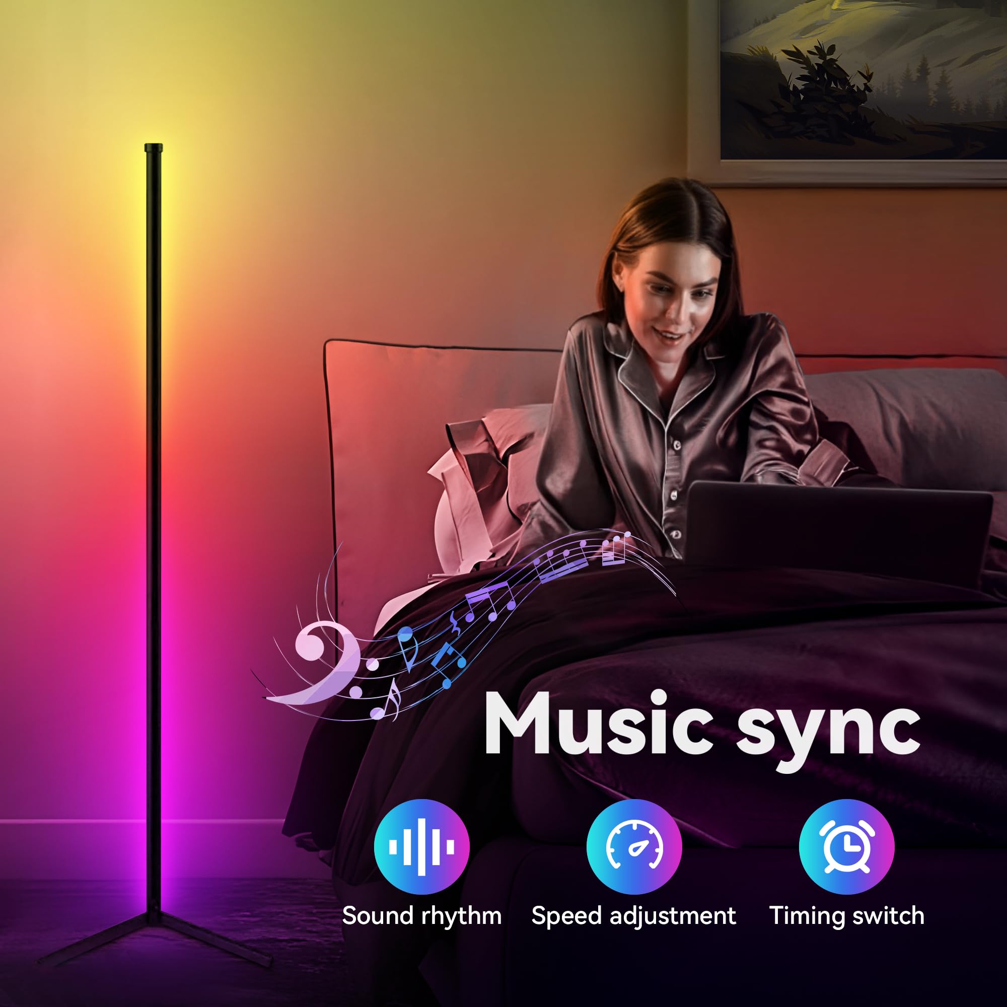 Tjoy 2 Pack Rgb Led Floor Lamps, Smart Corner Floor Light With App&Remote, 16 Million Color Changing, Music Sync, Modern Lamp Fo