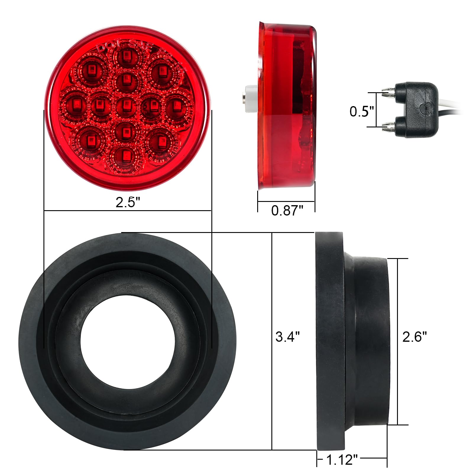 PVerandio 20Pcs LED Marker Lights, 13 LEDs, 2.5 Inch, Waterproof, 12V, 10 Amber + 10 Red, Model A9602AR