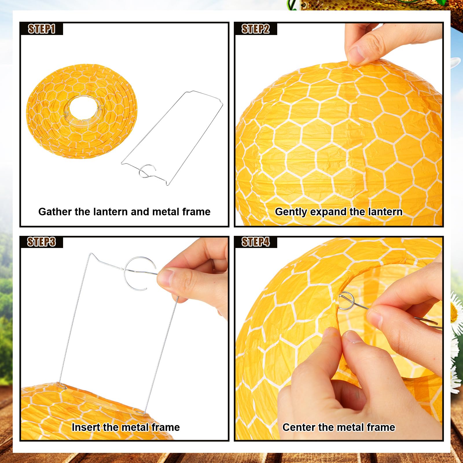Panelee 12 Pcs Bee Paper Lanterns Party Decorations 8 Inch Hanging Round Hanging Paper Party Decorations For Holiday Indoor Outd