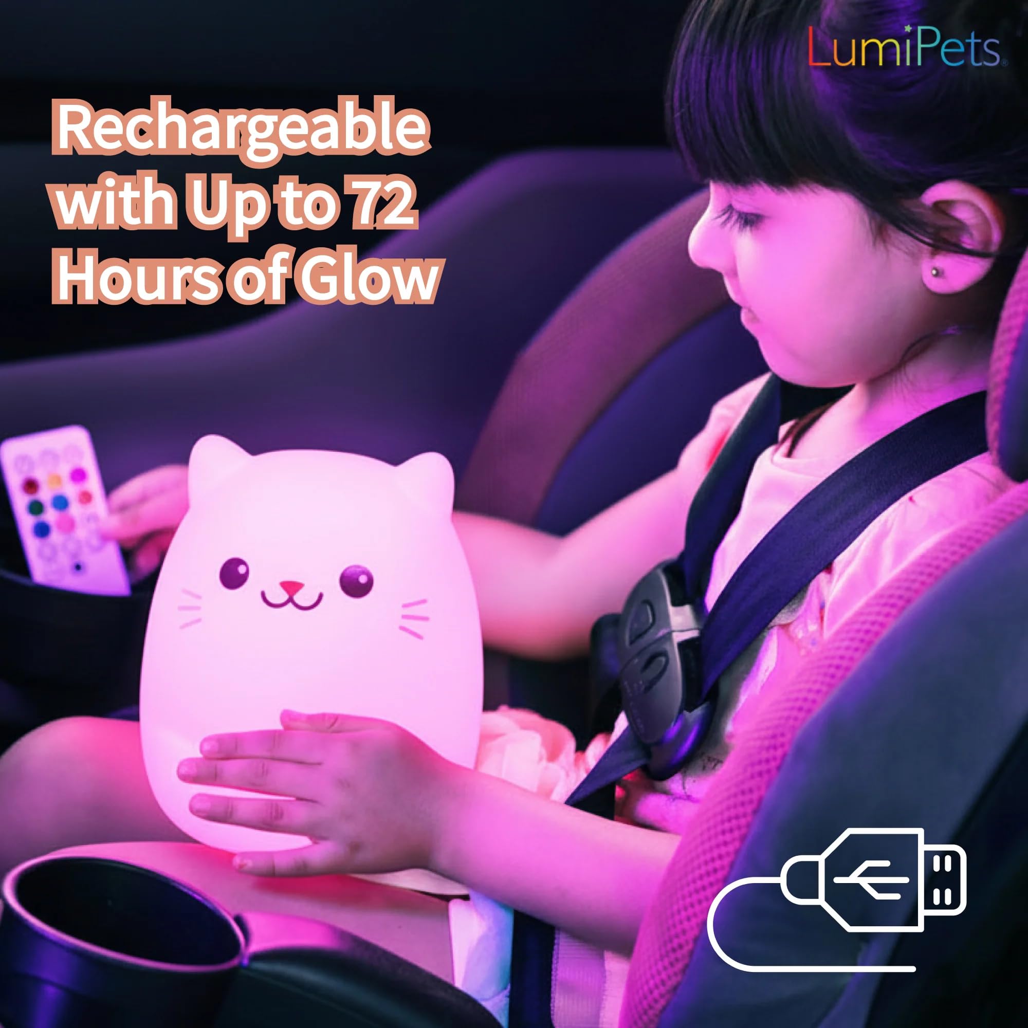 Lumipets Night Light Kids Lamp, Rechargeable Multicolor Silicone Cat Night Light, Model Lumipets13 For Girls Room