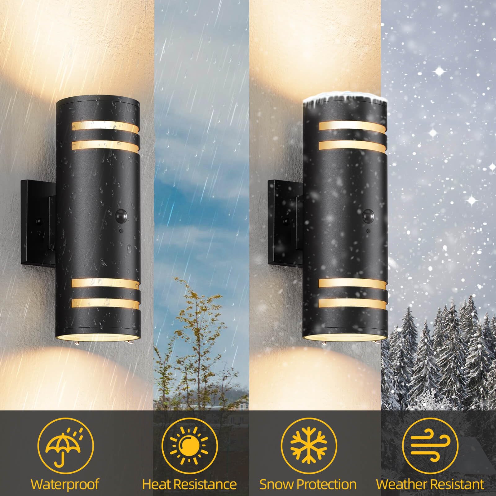 Shlmr Motion Sensor Outdoor Lights 2 Pack  Modern Dusk To Dawn Outdoor Lighting With Bulbs Include  Black Exterior Sconce Up And Down Motion Detector Lights For House Porch Garage  Etl Listed