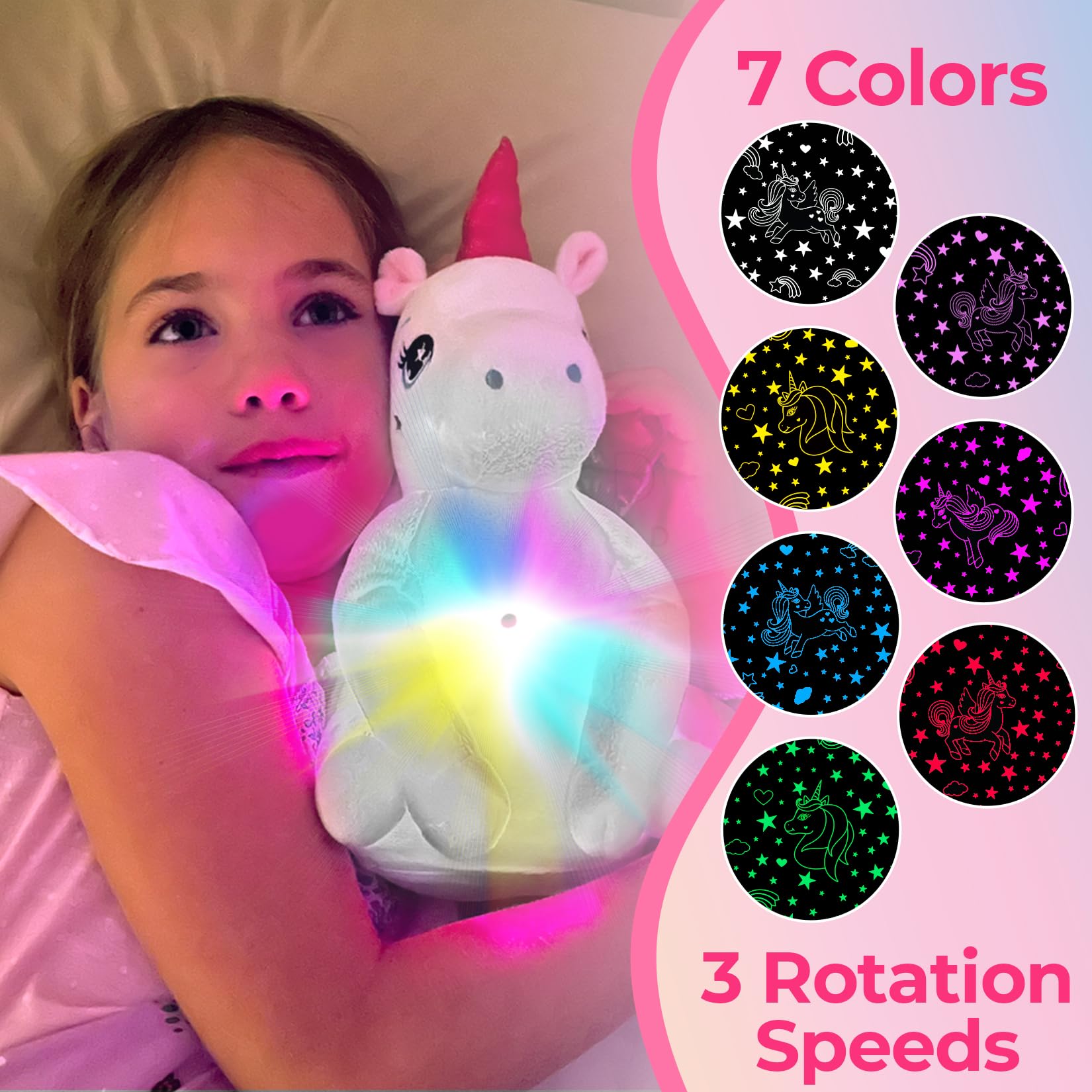 Unicorn Light Up Cutie, Musical Stuffed Animal & Night Light - Projector Plush Illuminating Stars & Cute Unicorns on The Wall -