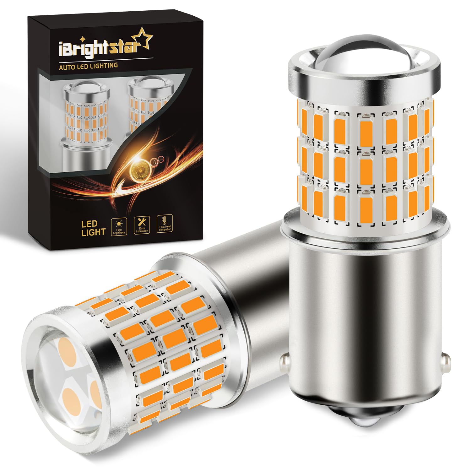 Ibrightstar 1156 Led Bulbs, Amber Yellow, Low Power, Projector Design, Model 1156-3014/3030-54/3Y, Replacement For Turn Signal Lights