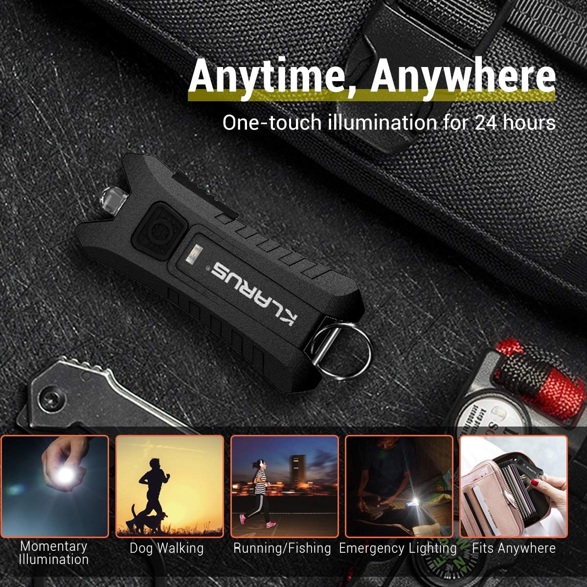 Klarus Mi2 Mini Led Keychain Flashlights, Super Lightweight & Small Rechargeable 40 Lumens Edc Flash Light With Built-In Battery
