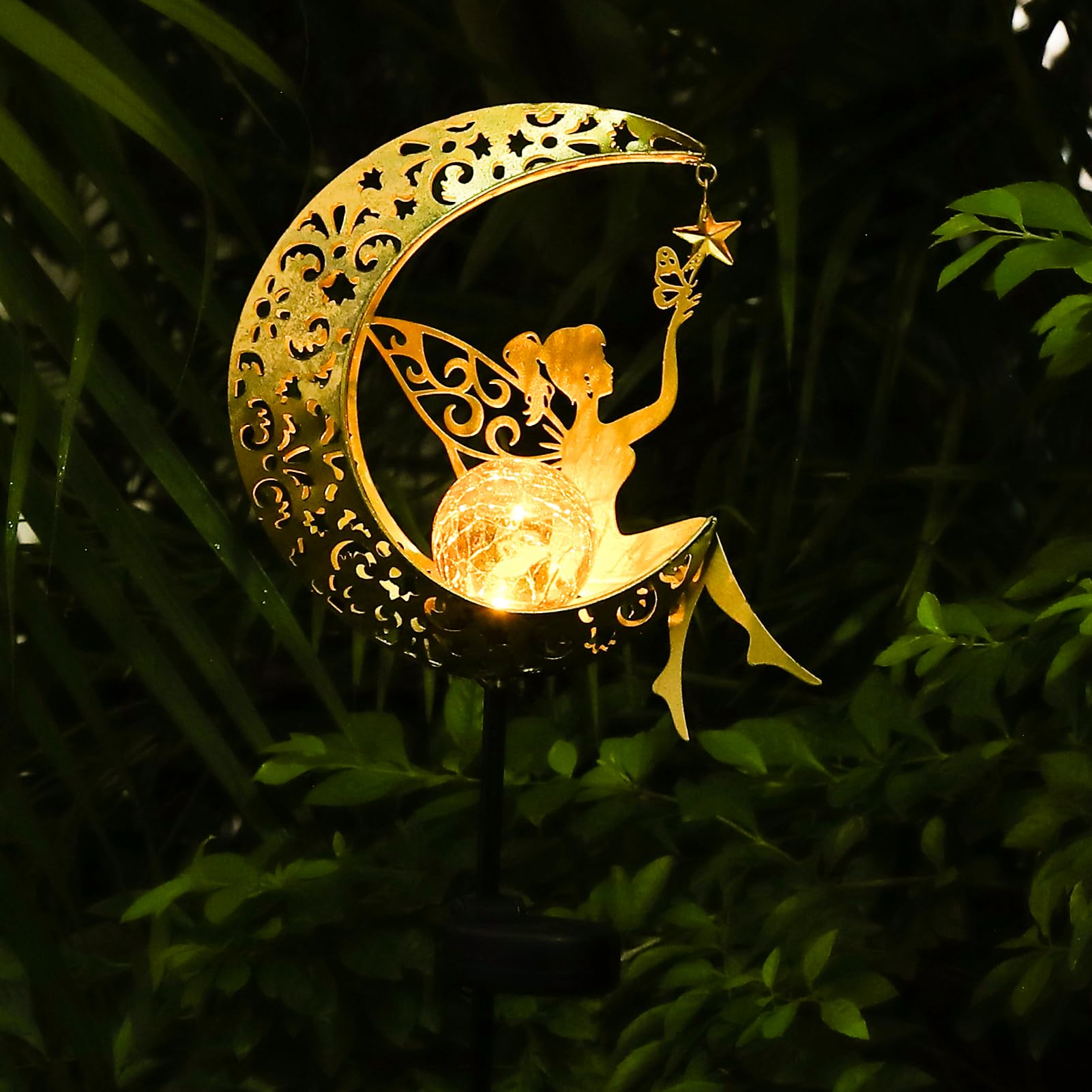 ZKLiLi Solar Garden Light, Moon Fairy LED Decoration, Colourful Outdoor Statues for Pathway, Model ZKLILI-01