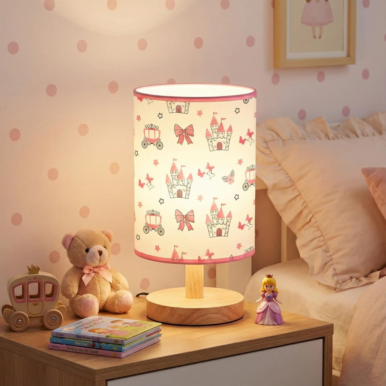 Glooglitter Pink Princess Table Lamp 3 Colors Dimmable Lights Princess Room Bedroom Decor 9.72 x 5.12 Inch Pink Castle Bow Night