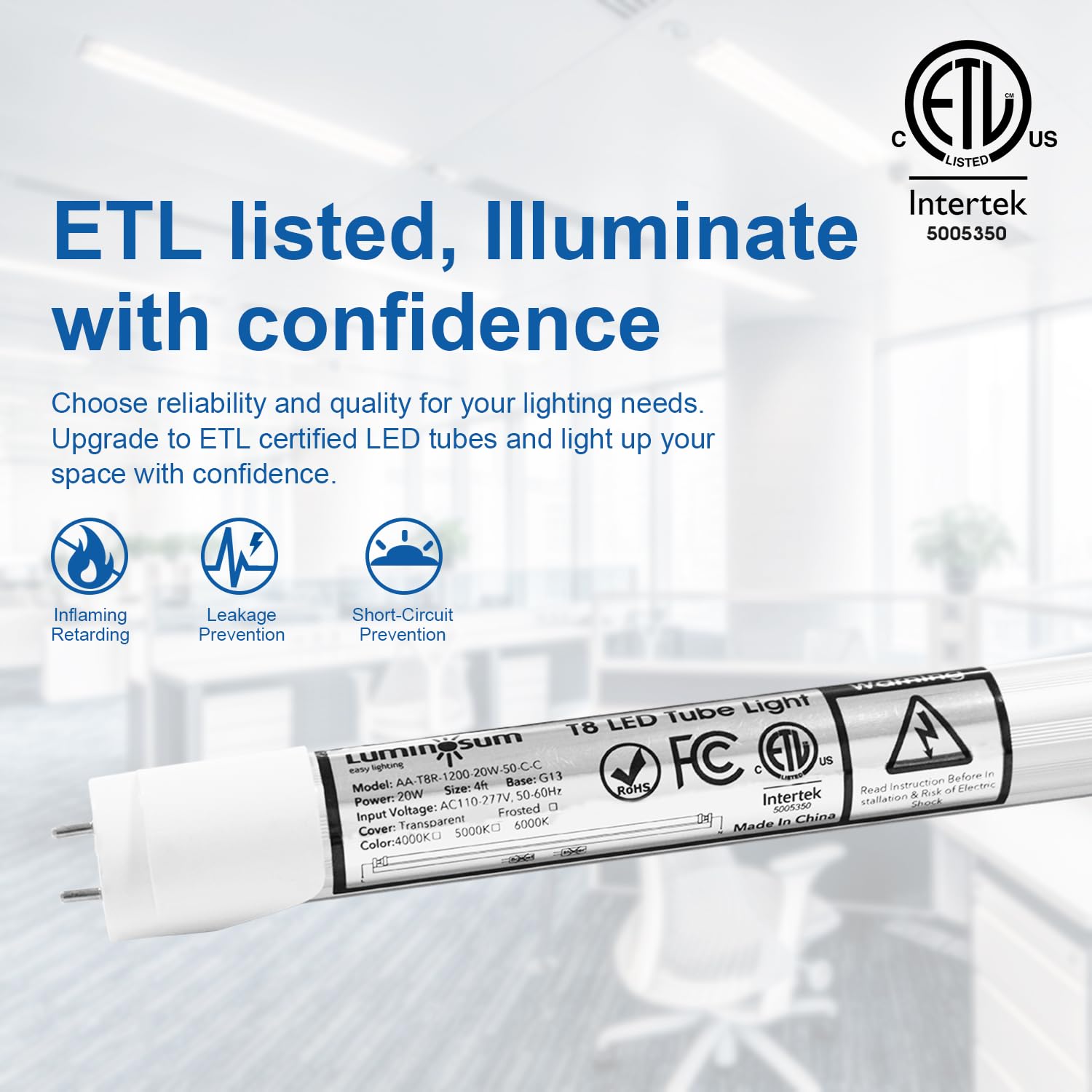 LUMINOSUM T8 LED Tube Light Bulbs 4 Foot 20W/40W Equivalent 4000K Natural White 2000LM Dual-end Powered 16-Pack
