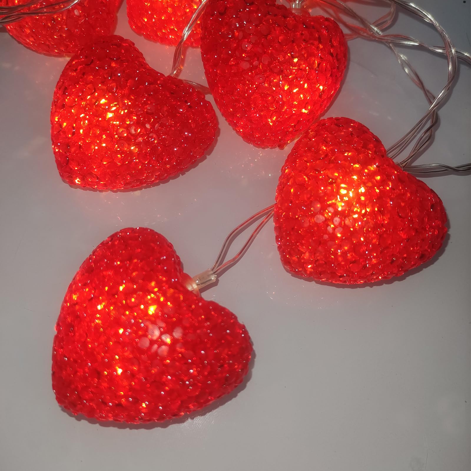 Valentines Day Lights Battery Powered 6.8Ft 10 LED Shatterproof Red Heart String Lights with Remote Timer, Outdoor Valentine Hea
