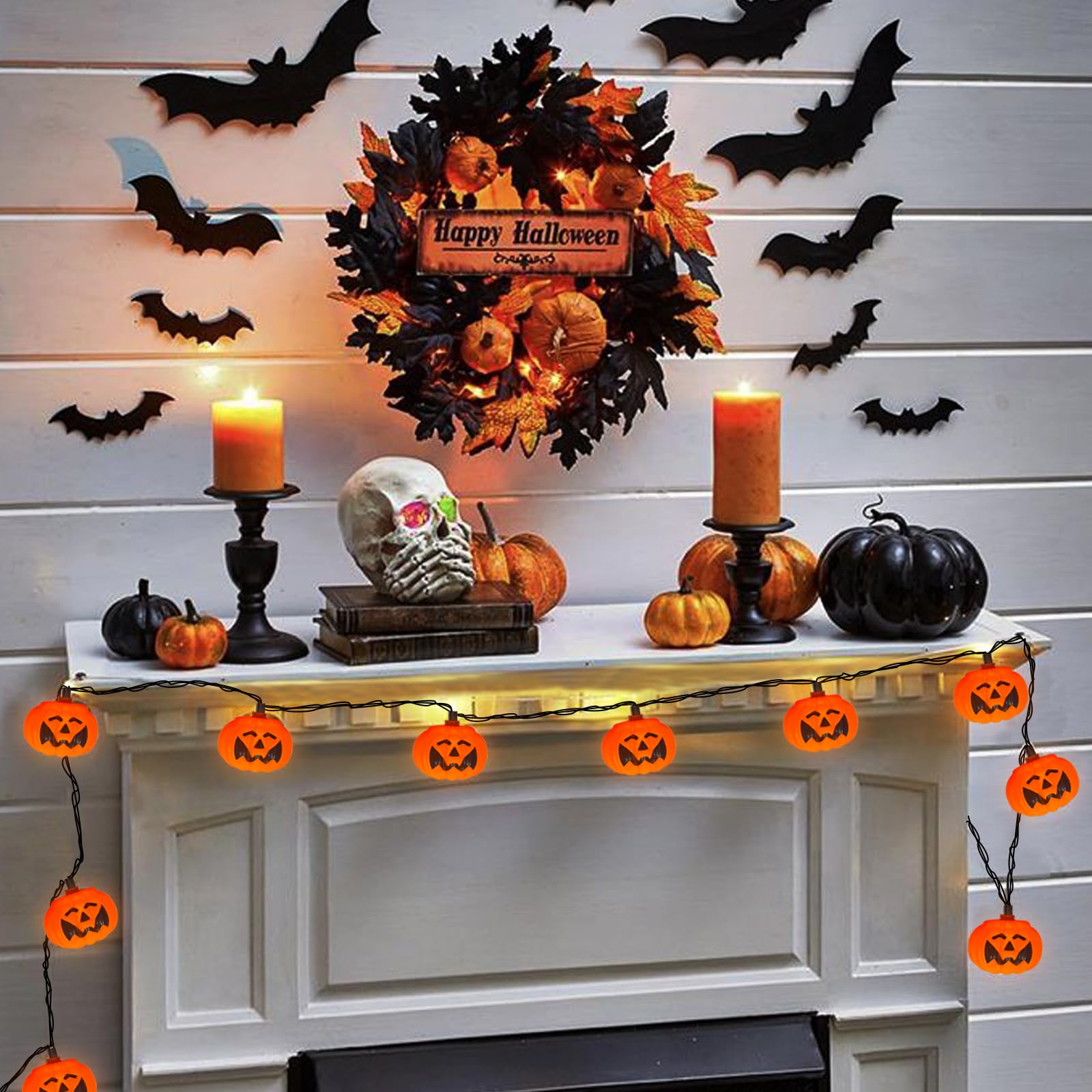 Sunsgne Halloween Pumpkin String Lights, 8.5Ft Halloween String Lights With 10 Led Pumpkin Lights, Plug In Outdoor Halloween Lights For Window Bedroom Decor