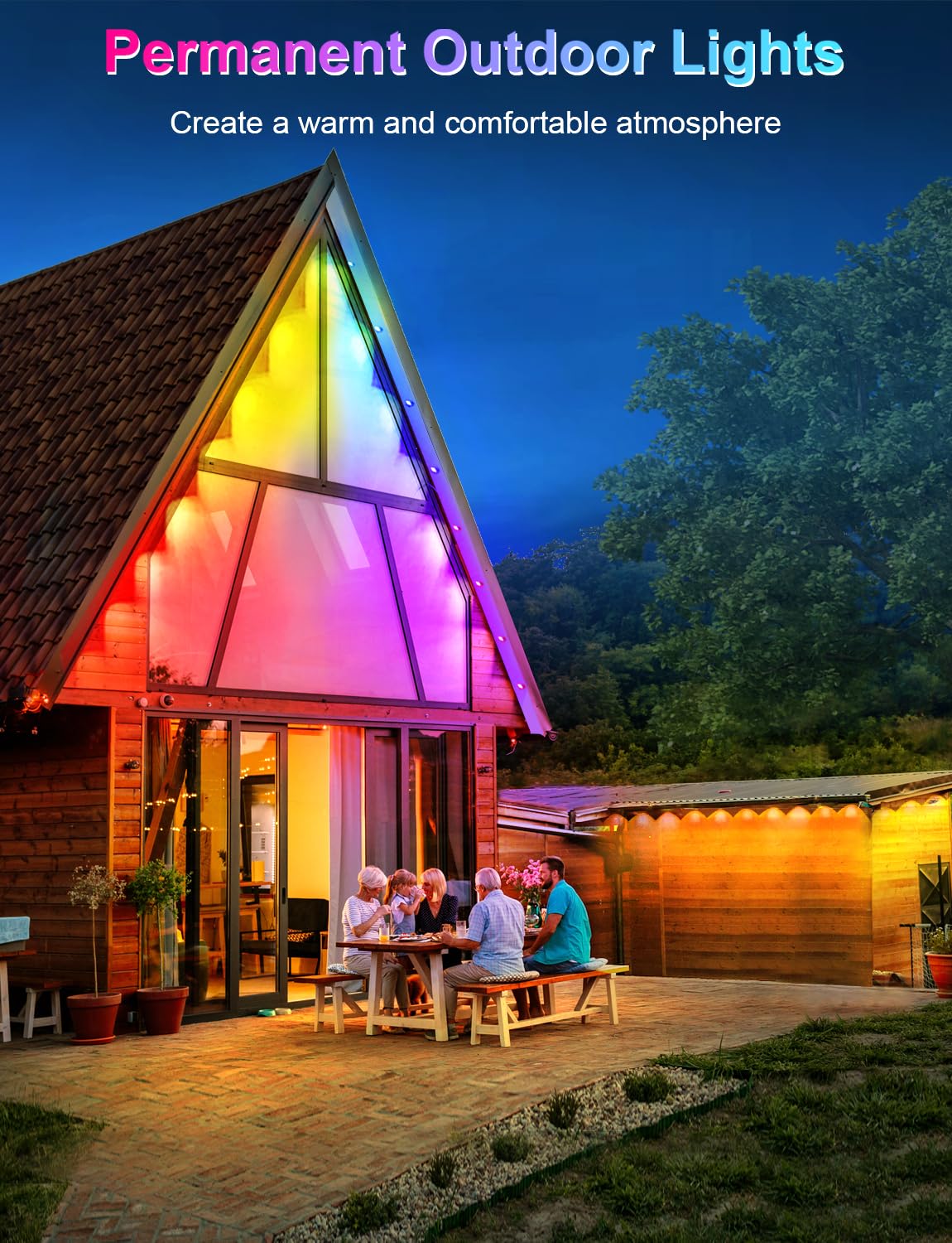 CCILAND 50FT RGB Outdoor Smart Lights, IP67 Waterproof, 30 LED, App/Remote Control, Multicolor, Model HCP045