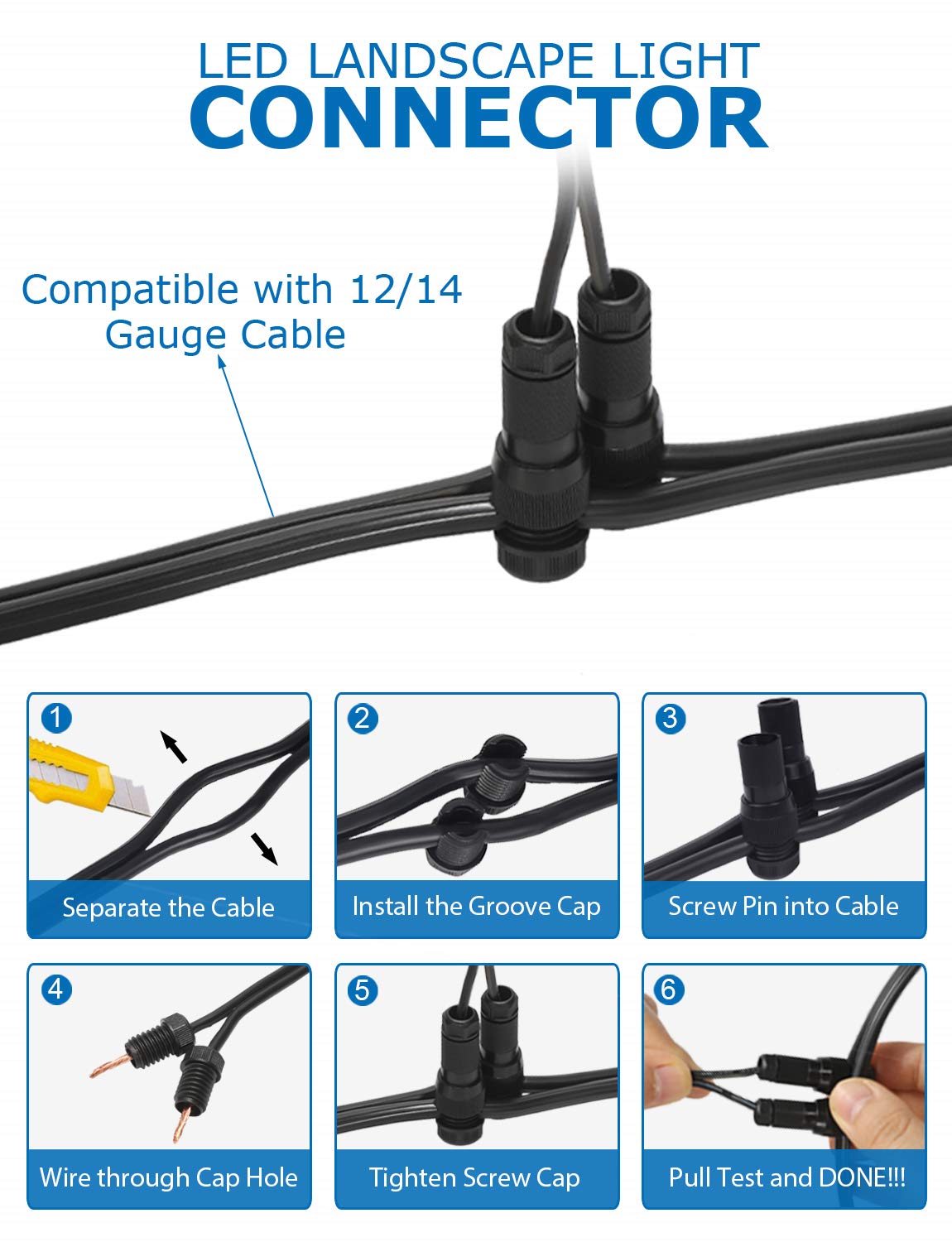Sunvie 12W Low Voltage Led Landscape Lights, 900Lm Warm White, Waterproof, 12 Pack With Connectors