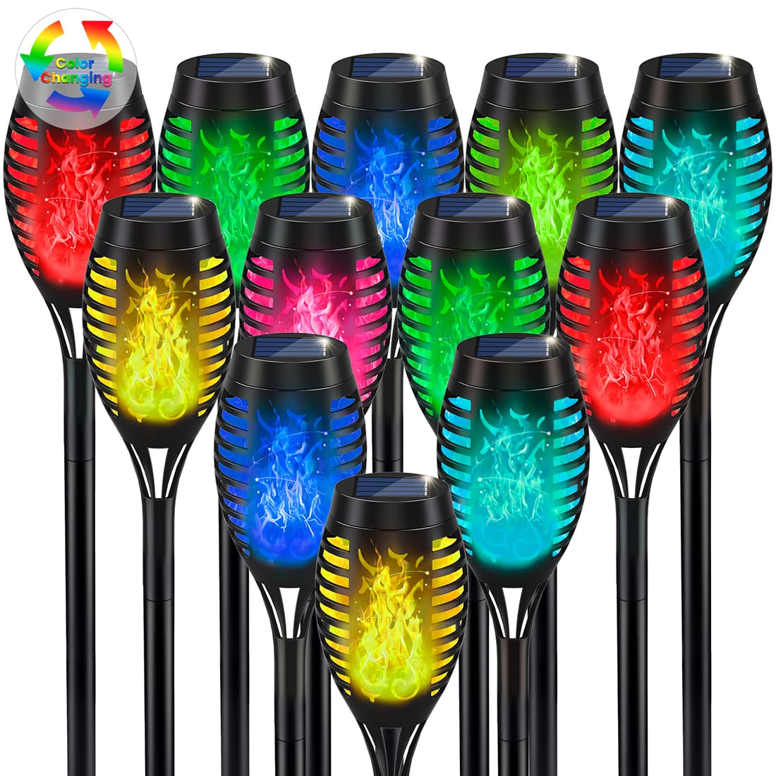 Ikeeruic 12Pack Christmas Yard Decorations  Multicolor Christmas Solar Lights For Outside Decor  Led Solar Flame Lights Outdoor For Xmas Decor  Waterproof Luces Solares For Yard Patio Garden Pathway
