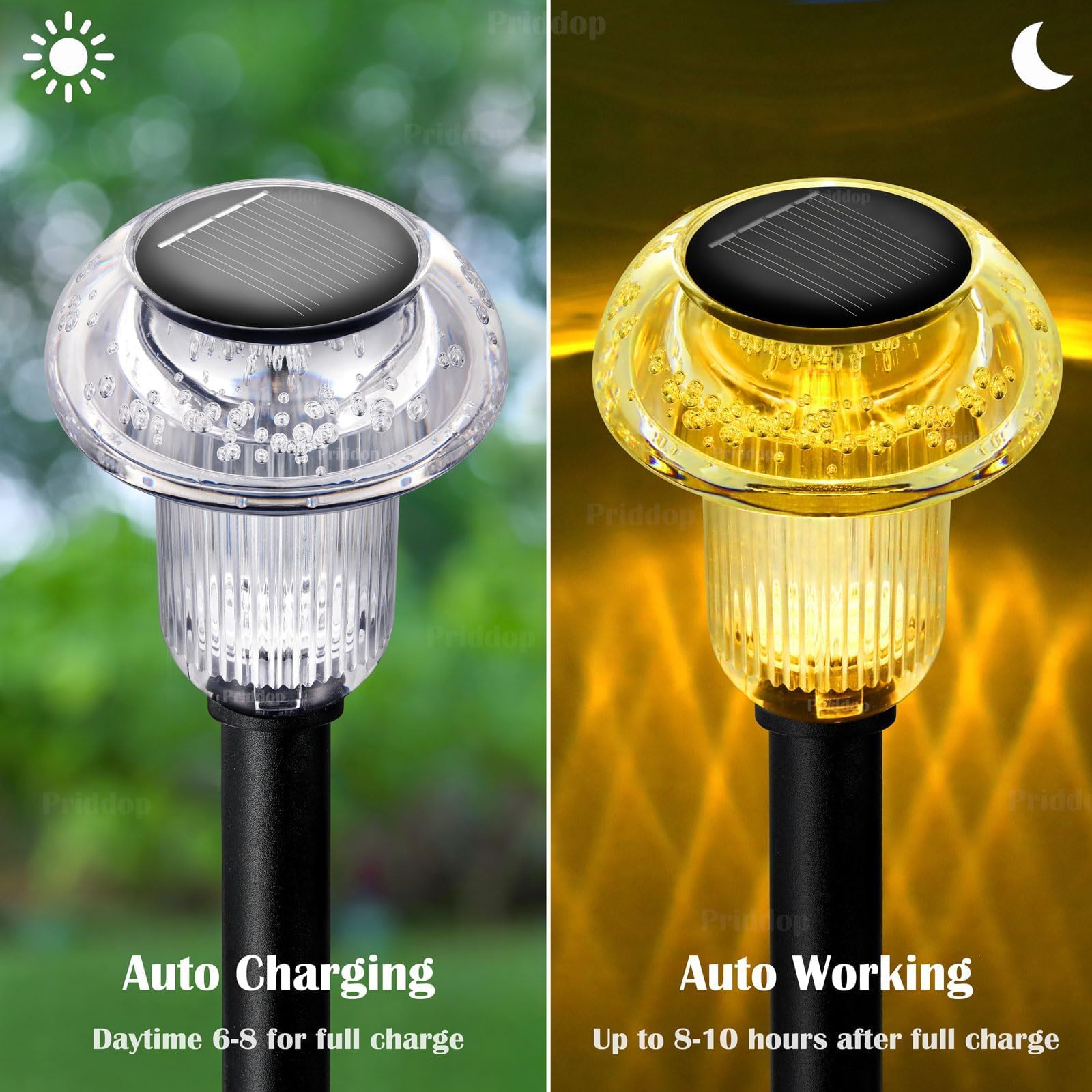 Priddop Solar Lights Outdoor Pathway Lights 8 Pack Led Waterproof Warm White Mushroom Shape For Garden Driveway Walkway Landscap