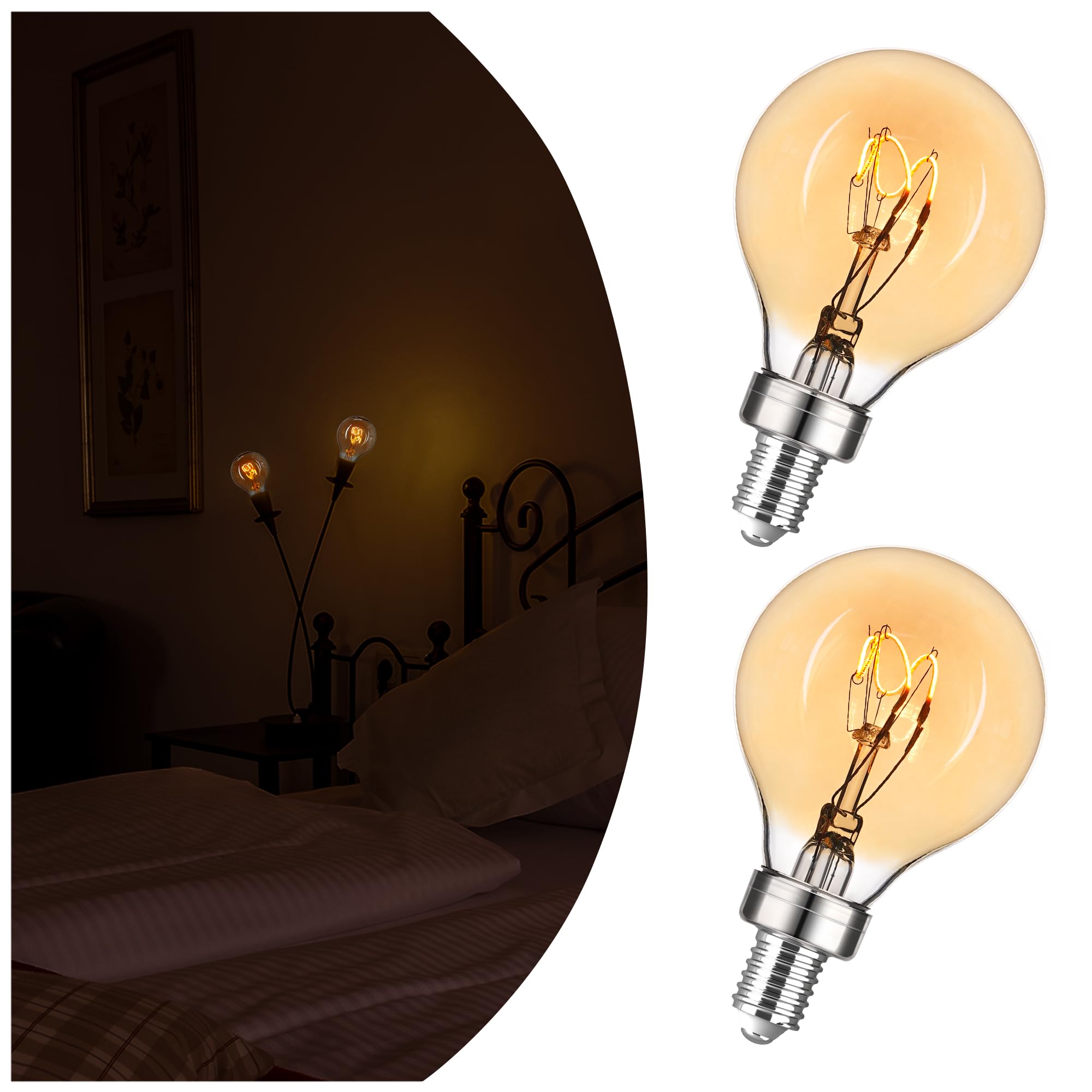 Brighfivey E12 Candelabra Bulbs, Dimmable LED, 2W Equal 15W, Amber Glass, 2000K Soft Yellow, 2 Count