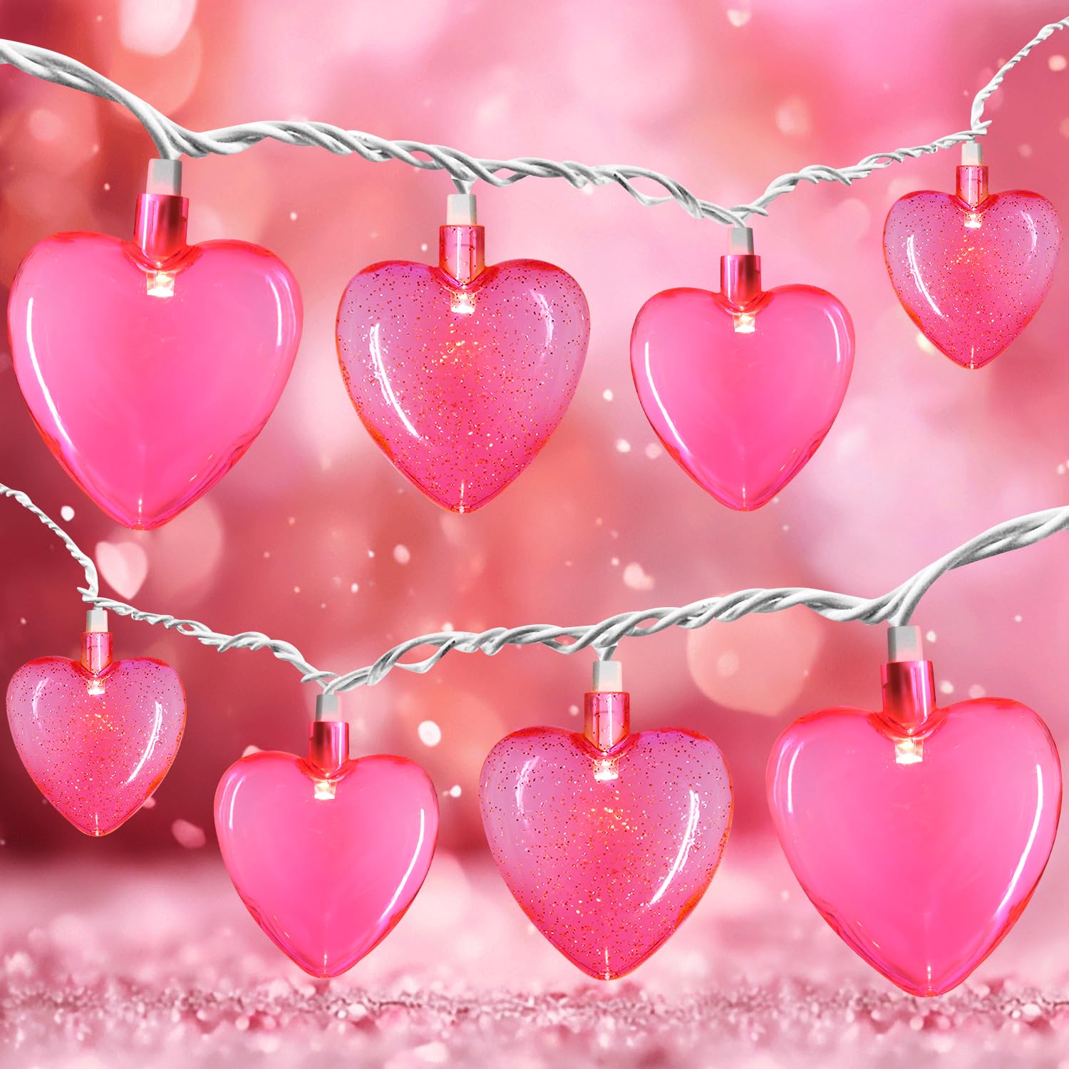 Valentine'S Day Decorations Lights, 8.5Ft Pink Heart String Lights With 10 Led Pink Heart Fairy Lights, Connectable Romantic Hea