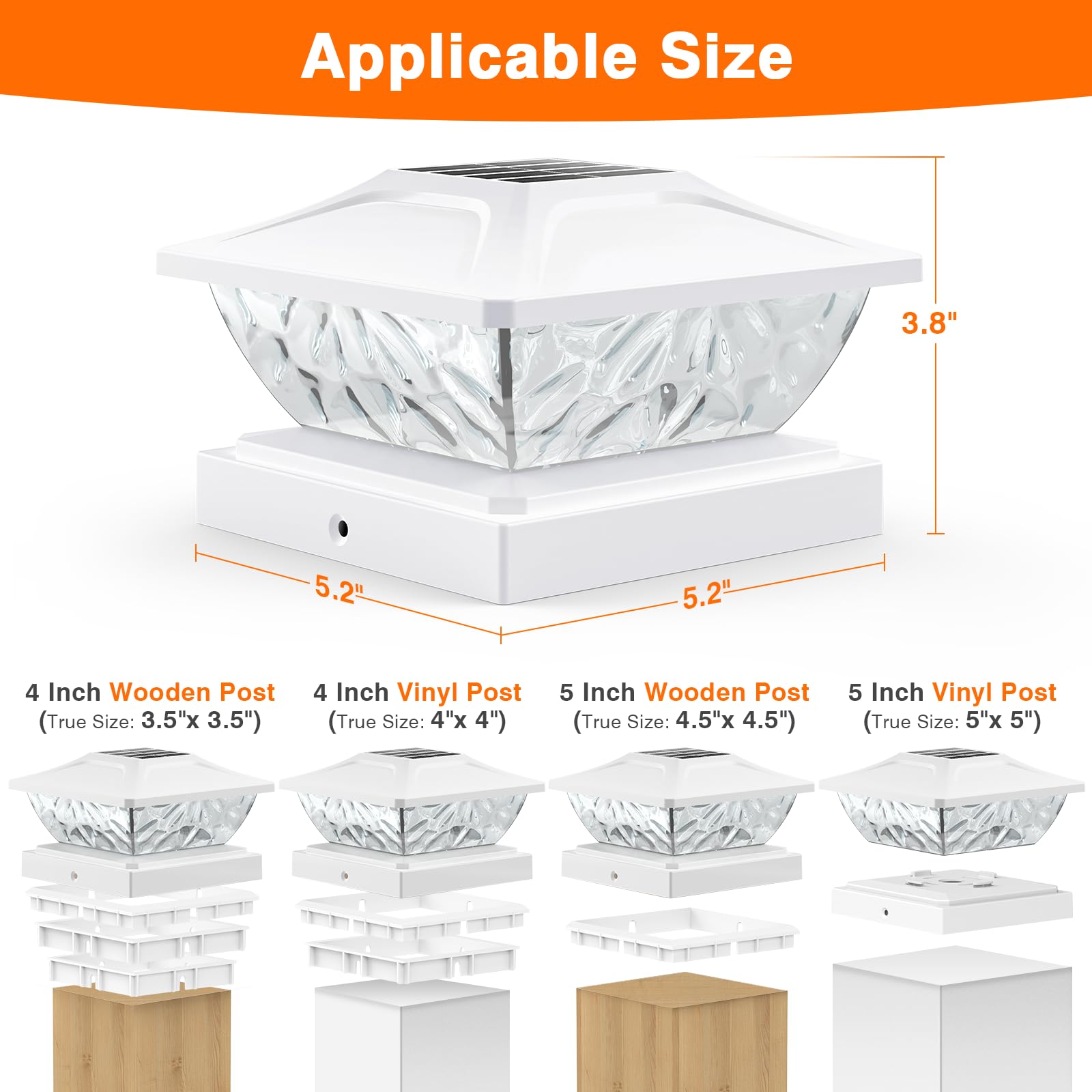 ENSLI Solar Post Cap Lights 6 Pack, Waterproof Outdoor Solar Powered Lights for 4x4, 4.5x4.5, 5x5 Posts, White Plastic
