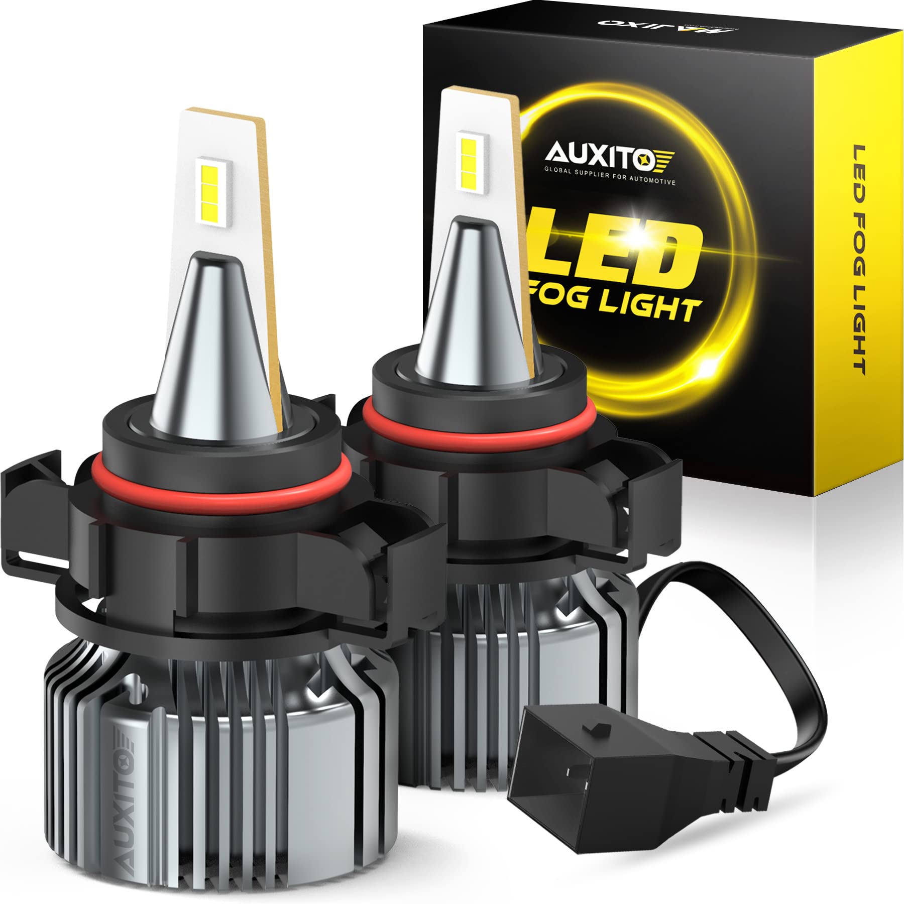 AUXITO 5202 H16 LED Fog Light Bulbs, 6500K Cool White, 400% Brightness, Aluminum, 2Pack