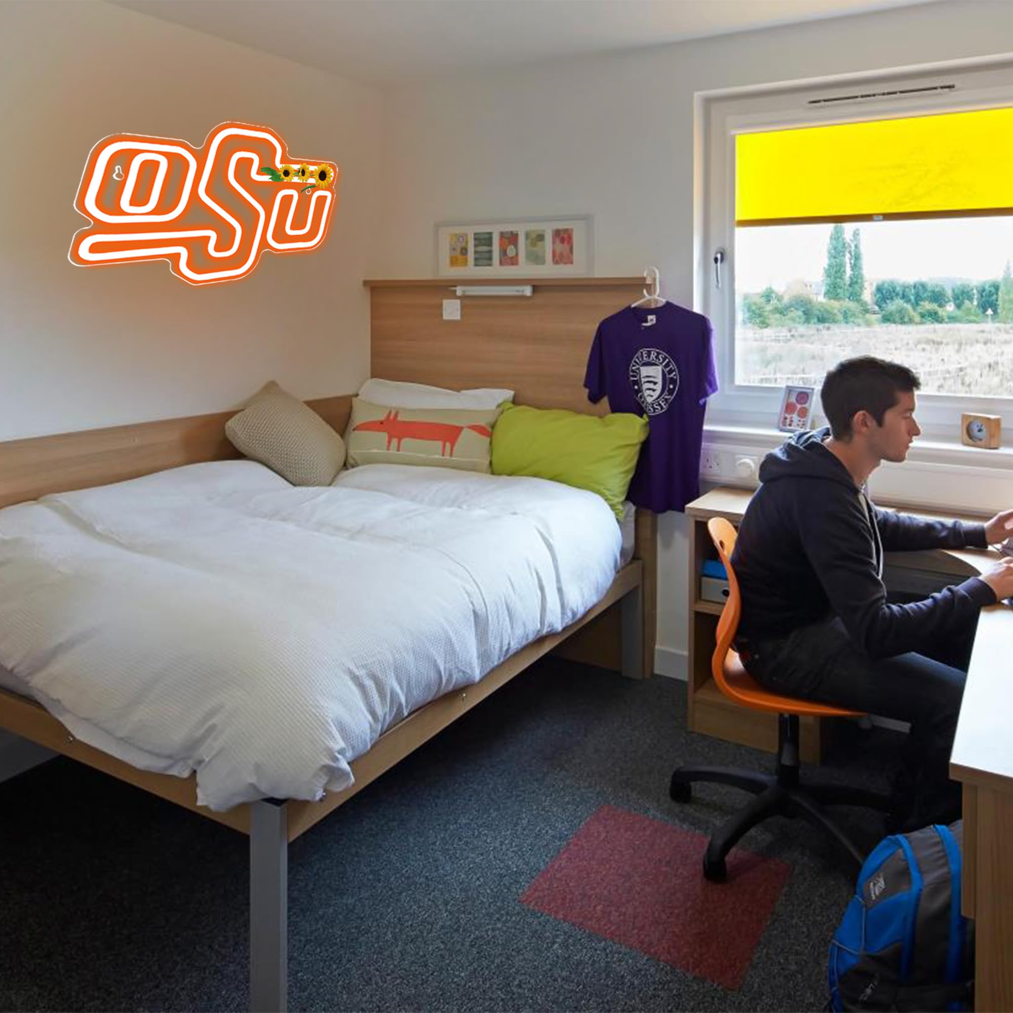 LALAON University Neon Sign LED Wall Decor for College Team, 13.8x8.7in, Orange OSU, Model ZKXD10009, USB Powered