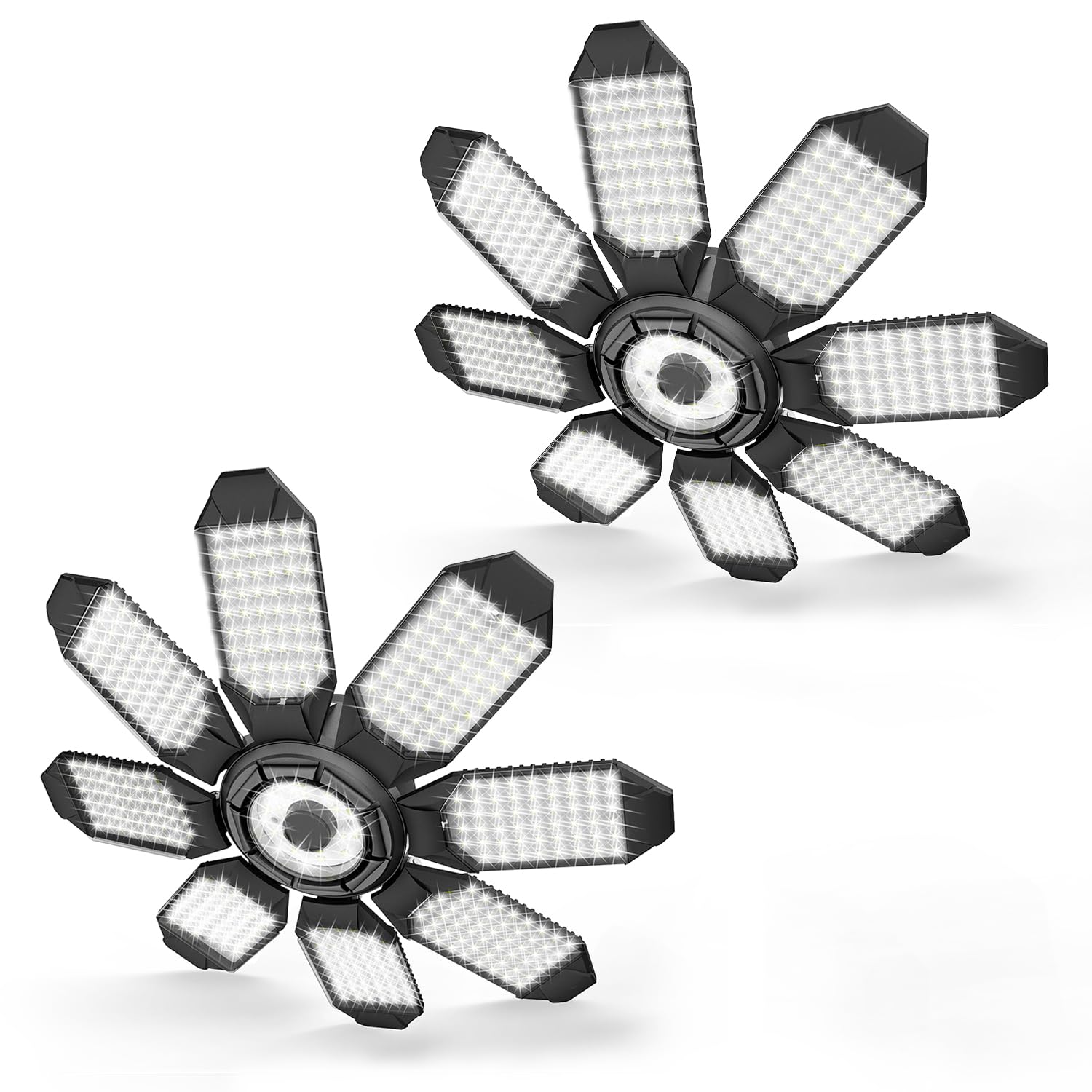 POLARPRA Garage Light 40000LM 200W LED 6500K with 8 Deformable Panels, E26/E27, Black, Model JP-CKD-1, 