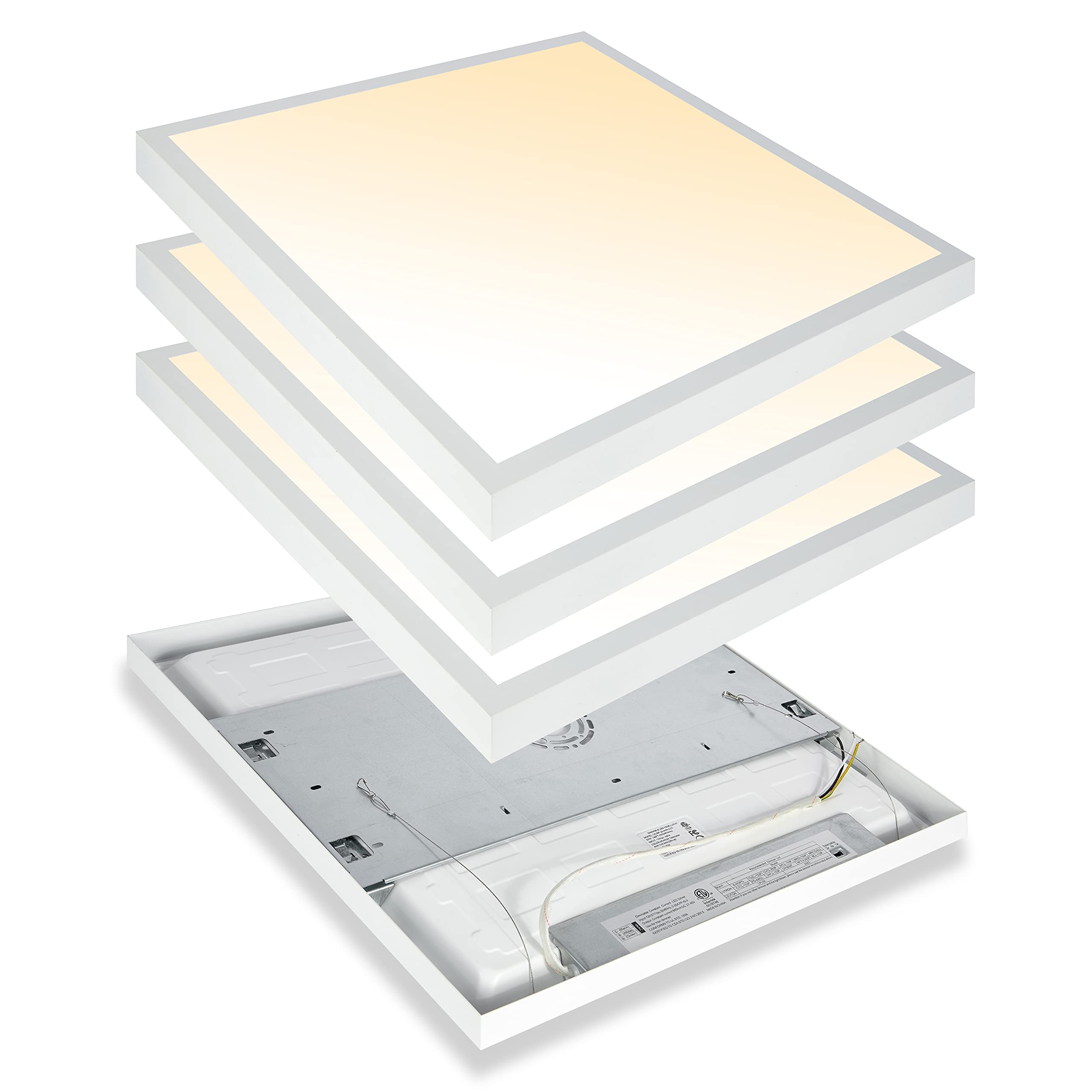 Mcacggo 2x2 FT LED Flat Panel Light Surface Mount Dimmable & 3000K/4000K/5000K in one - 40W 24x24 inch Backlit Flush Mount Ceili