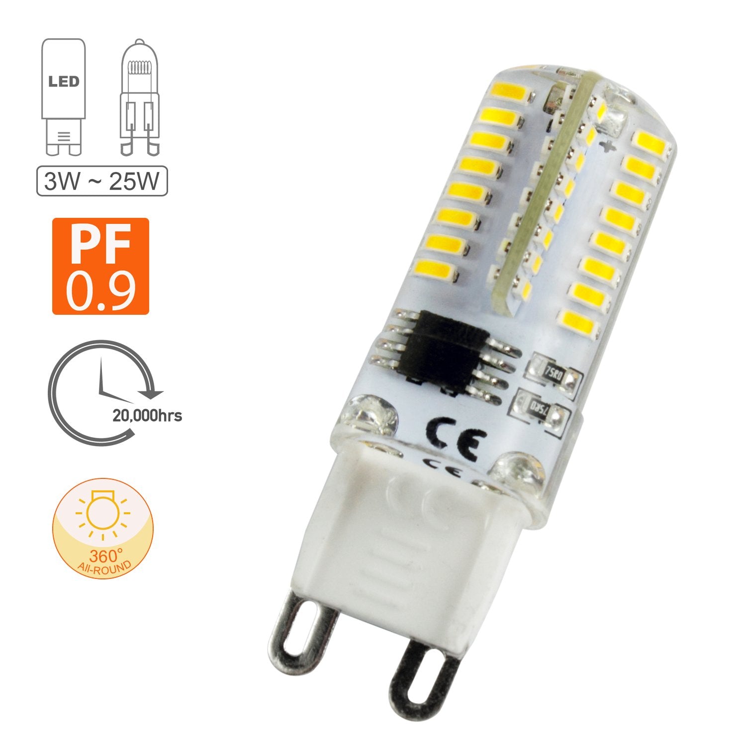 YOUKE Lighting G9 Pin Base LED Bulb, 25W Glass Halogen, Daylight White 6000K, 250 Lumens, 6 Count Pack