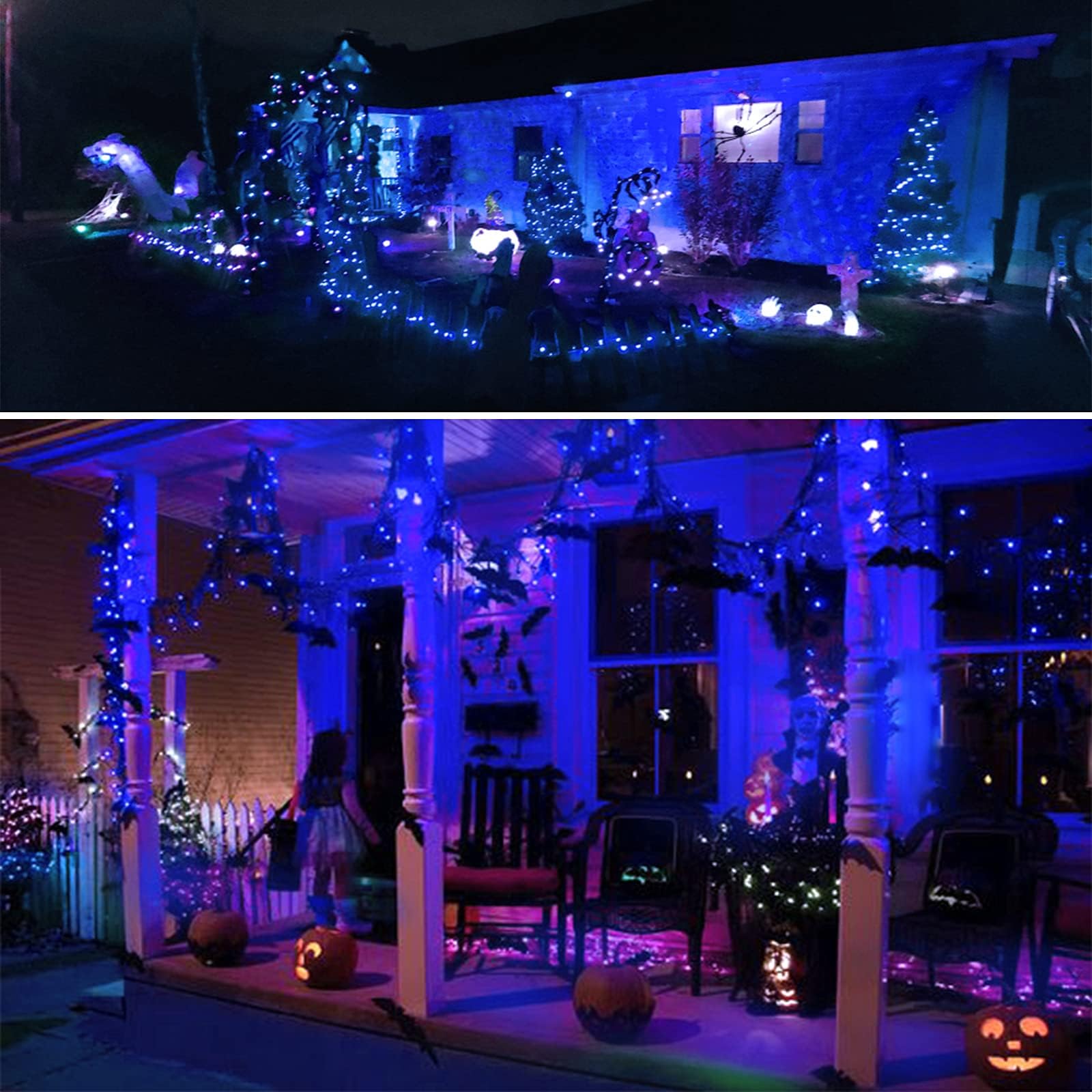 Sanjicha Blue Solar String Lights, Extra-Long 2 Pack 144Ft 400Led Super Bright Solar Fairy Lights Outdoor, Waterproof Copper Wir