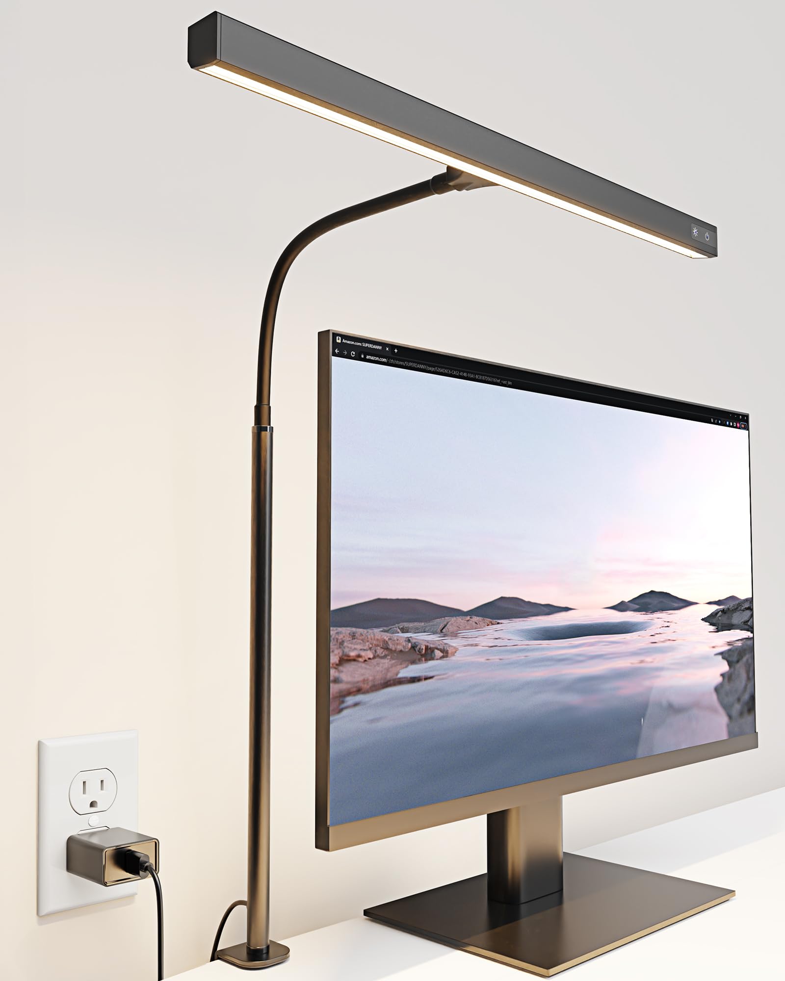 Superdanny Led Desk Lamp, Adjustable Gooseneck, 12W Touch Control, Eye-Caring Black Clamp Light