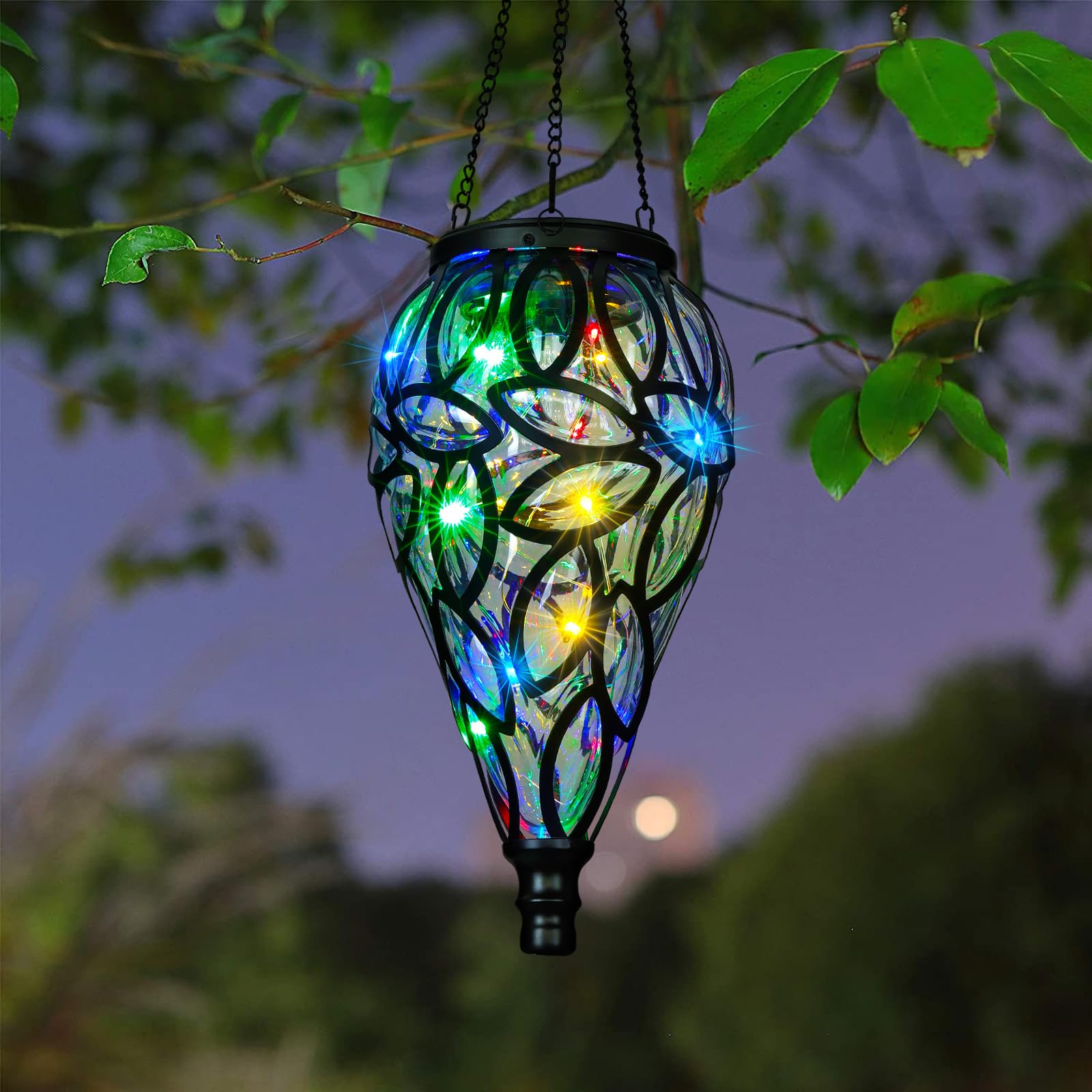 SUNNYPARK Outdoor Plastic Solar Hanging Lantern, 15 Multi Color LEDs Twinkle Effect Tear-Shaped Hanging Lantern Decor Garden Dec