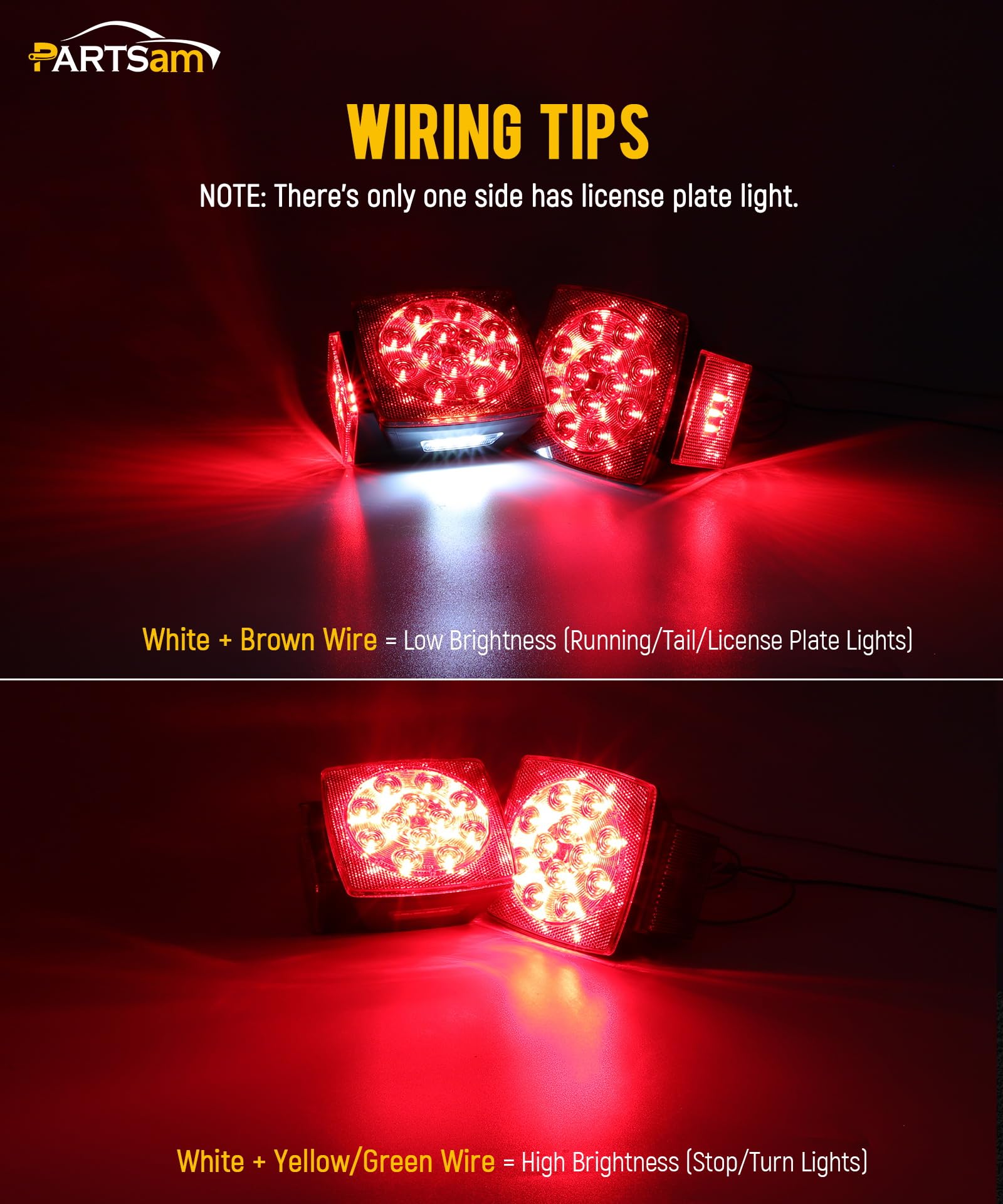 Partsam 12V Submersible Square Led Trailer Lights, Red White Led Stop Turn Tail License Side Marker Running Light Lamp For Trail
