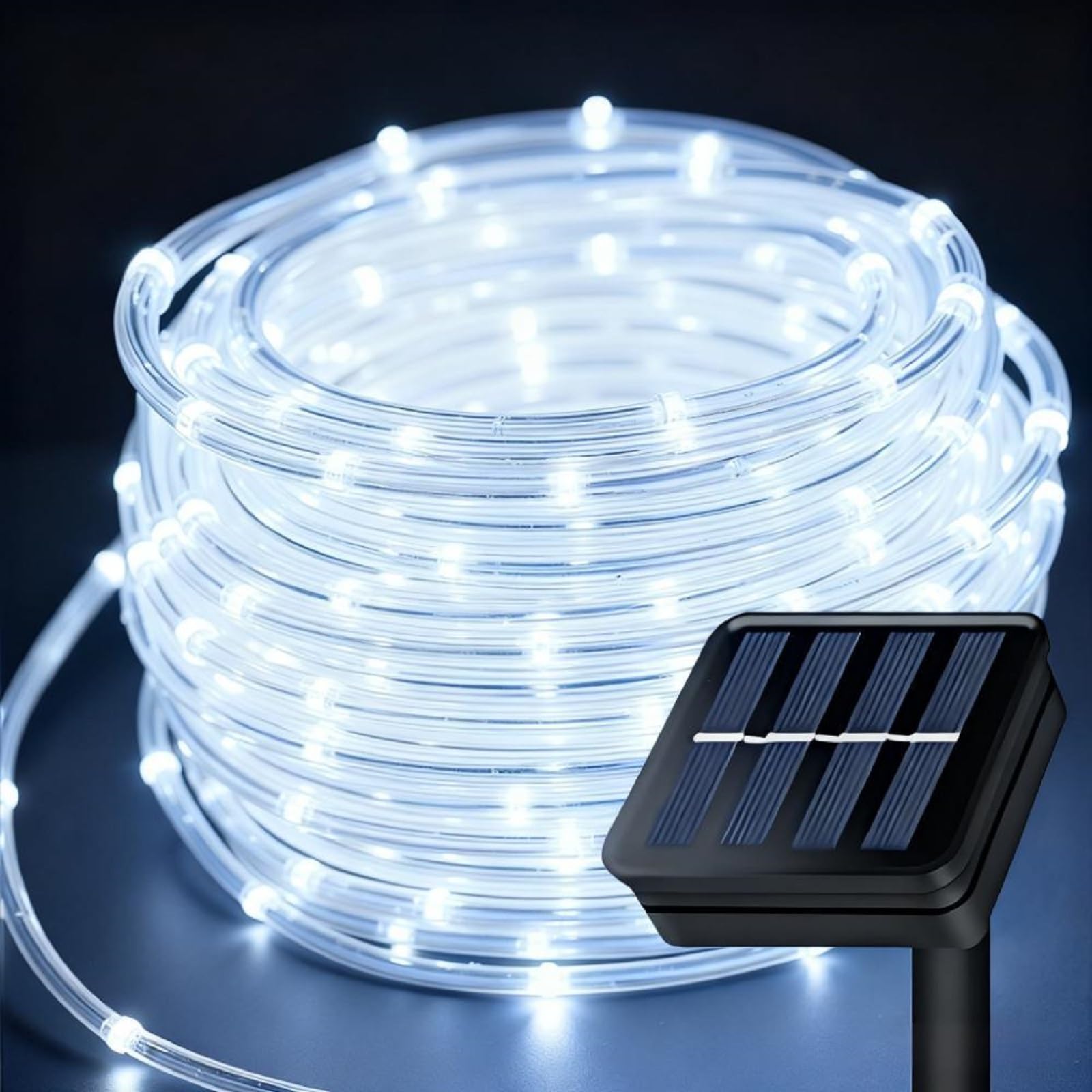 KUshopfast Solar Rope Lights Outdoor Waterproof, 66 Feet 200 LED 8 Modes Fairy Lights String Light, Cool White Tube Light with S