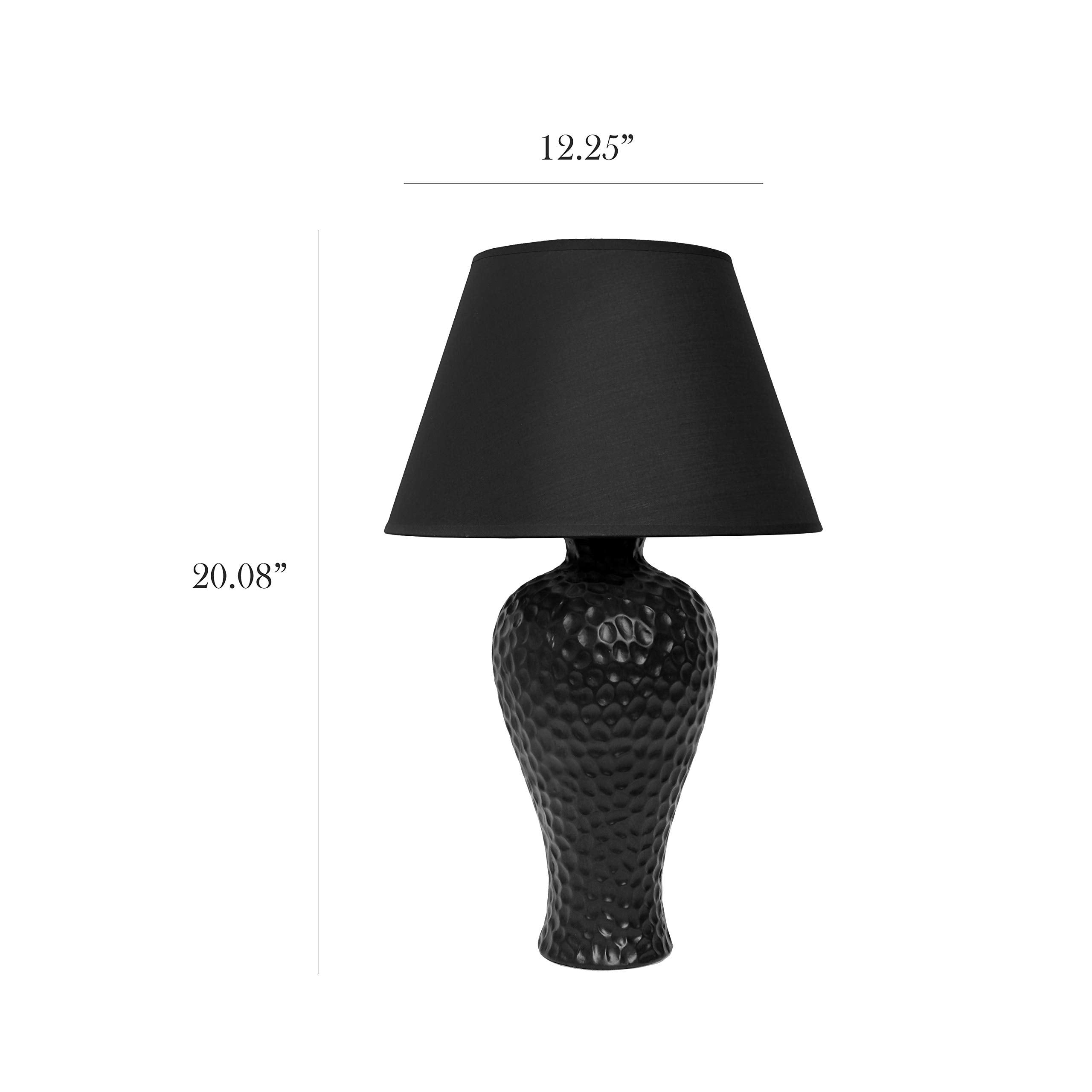 Simple Designs Lt2004-Blk Textured Stucco Curvy Ceramic Table Desk Lamp With Matching Fabric Shade, Black 12.2 X 12.2 X 20.08