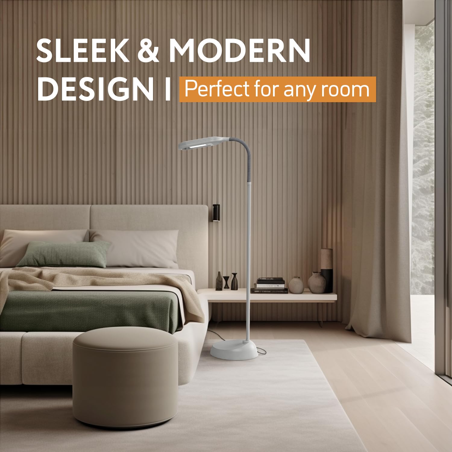 Natural Daylight Floor Lamp - Craft Light Floor Standing For Reading, Crafting, Sewing - 27W Full Spectrum White Bright Sunlight - Adjustable Gooseneck - Task Lamps For Living Room, Bedroom, Office