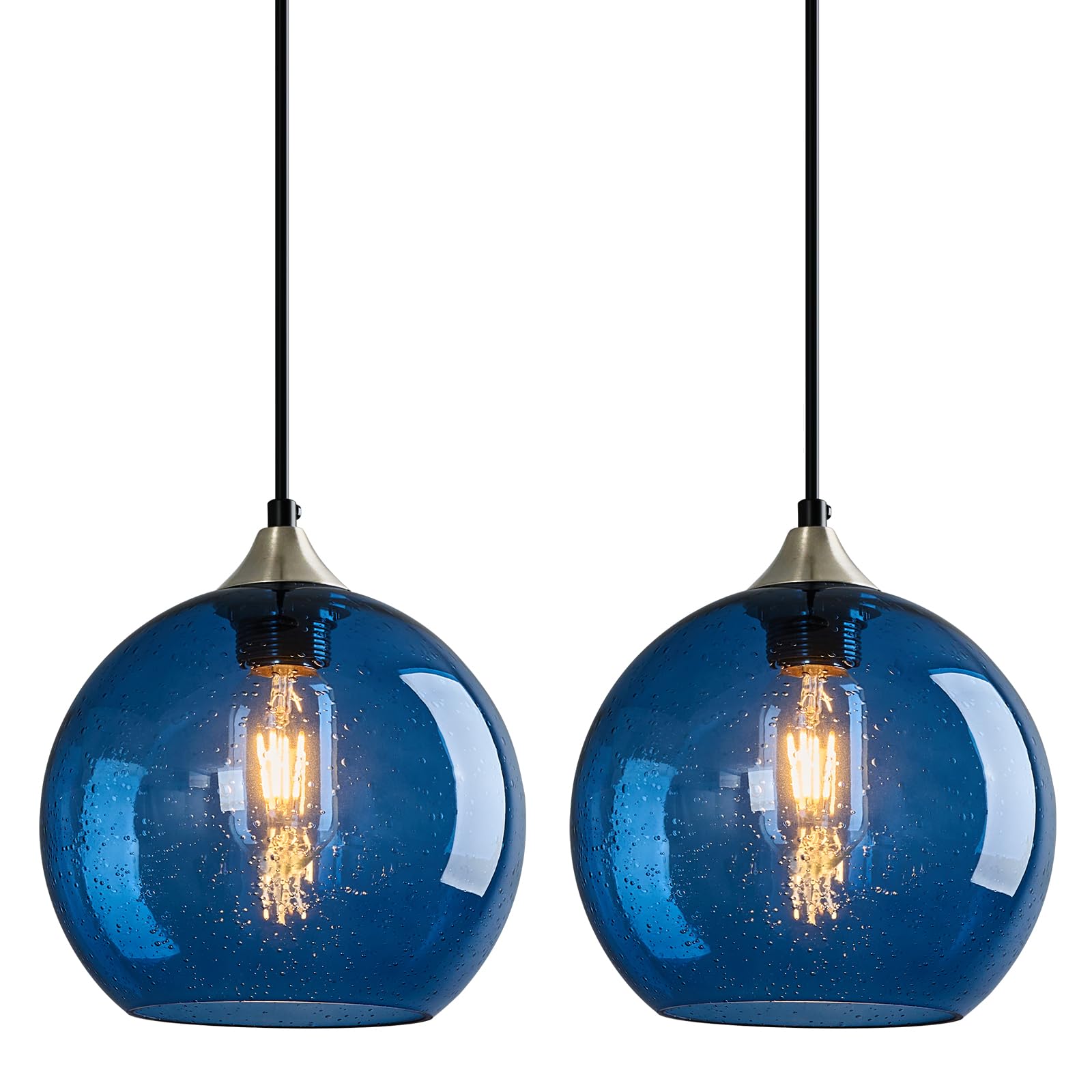 LBSQJ Blue Glass Pendant Lights 7.87in Modern Lighting Fixtures 2-Pack for Kitchen Island Bedroom Living Room