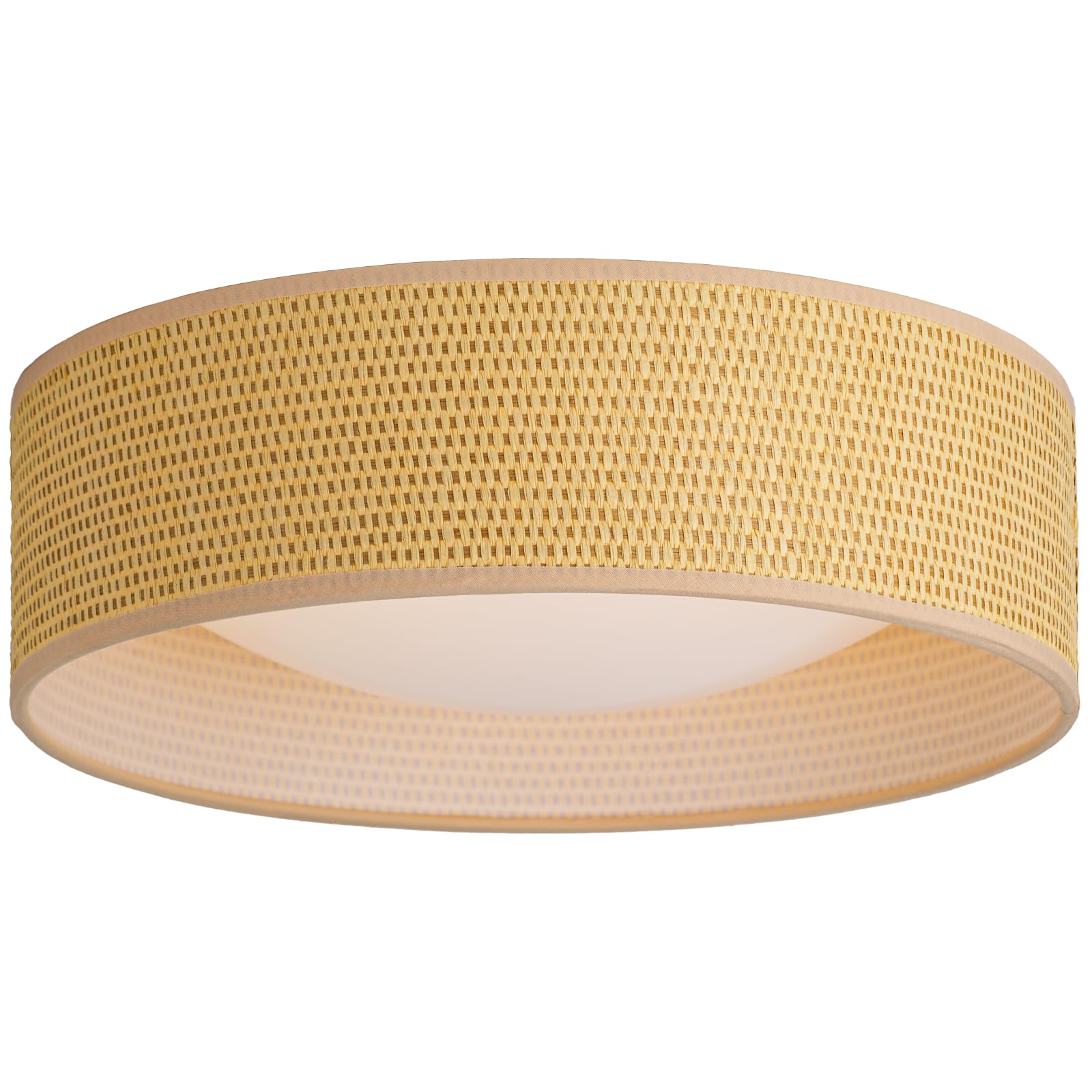 CALOKES 13'' Woven Rattan-Style Boho Flush Mount Ceiling Light, LED 24W 3000K Closed to Ceiling Light Fixture with Classic Linen