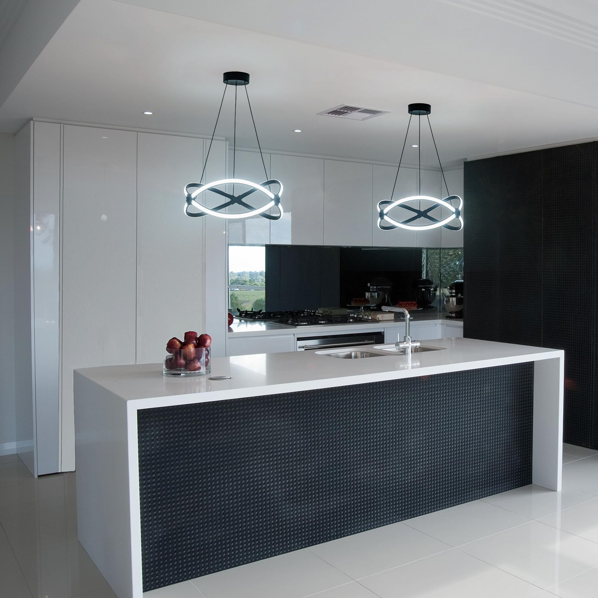 Mayful Modern Led Chandelier, Black Pendant Light, Adjustable Height Chandeliers With Circular Ring Shape, Modern Chandeliers Fo