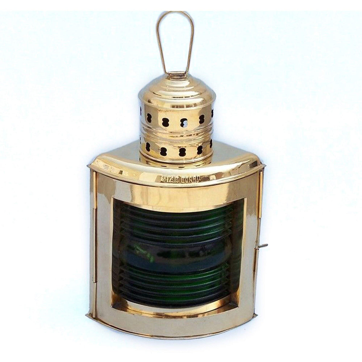 India Overseas Trading Corp Large Green Copper Ship Lamp With Glass Oil Lamp