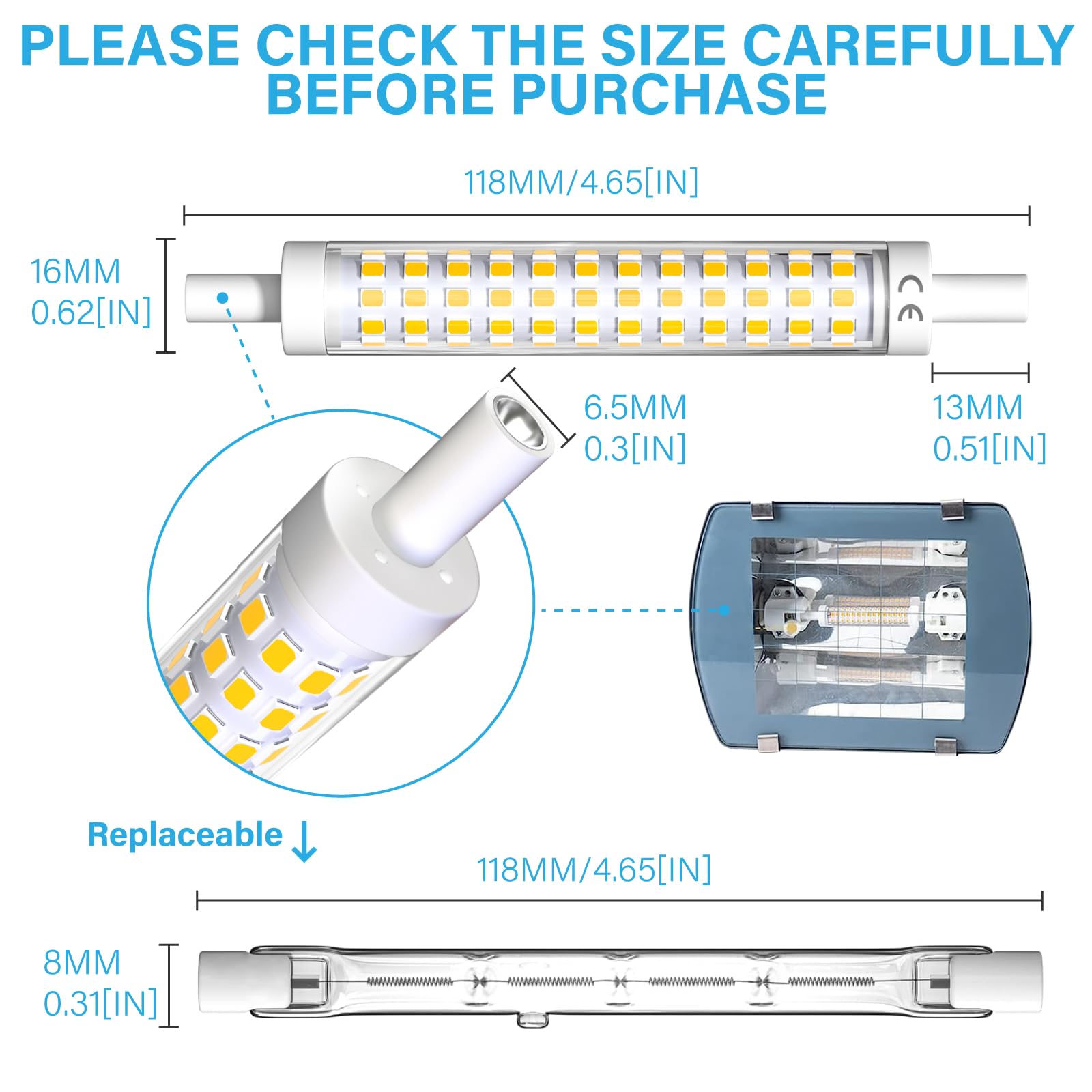 Lustaled R7s LED Bulb 10W 1300LM 118mm Daylight White 6000K Model NFL1053-CWX2 (2 Pack, Non-Dimmable