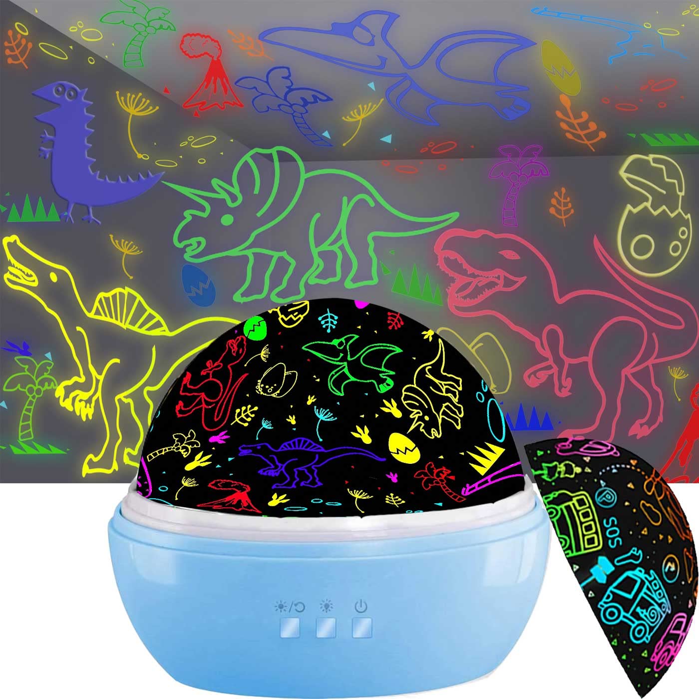 MINGKIDS Kids Night Lights for Bedroom Project Dinosaurs and Vehicles on Wall or Ceiling Room Lights for Baby Toddler 2 to 9 Year Old Gifts for Boys Girls-New